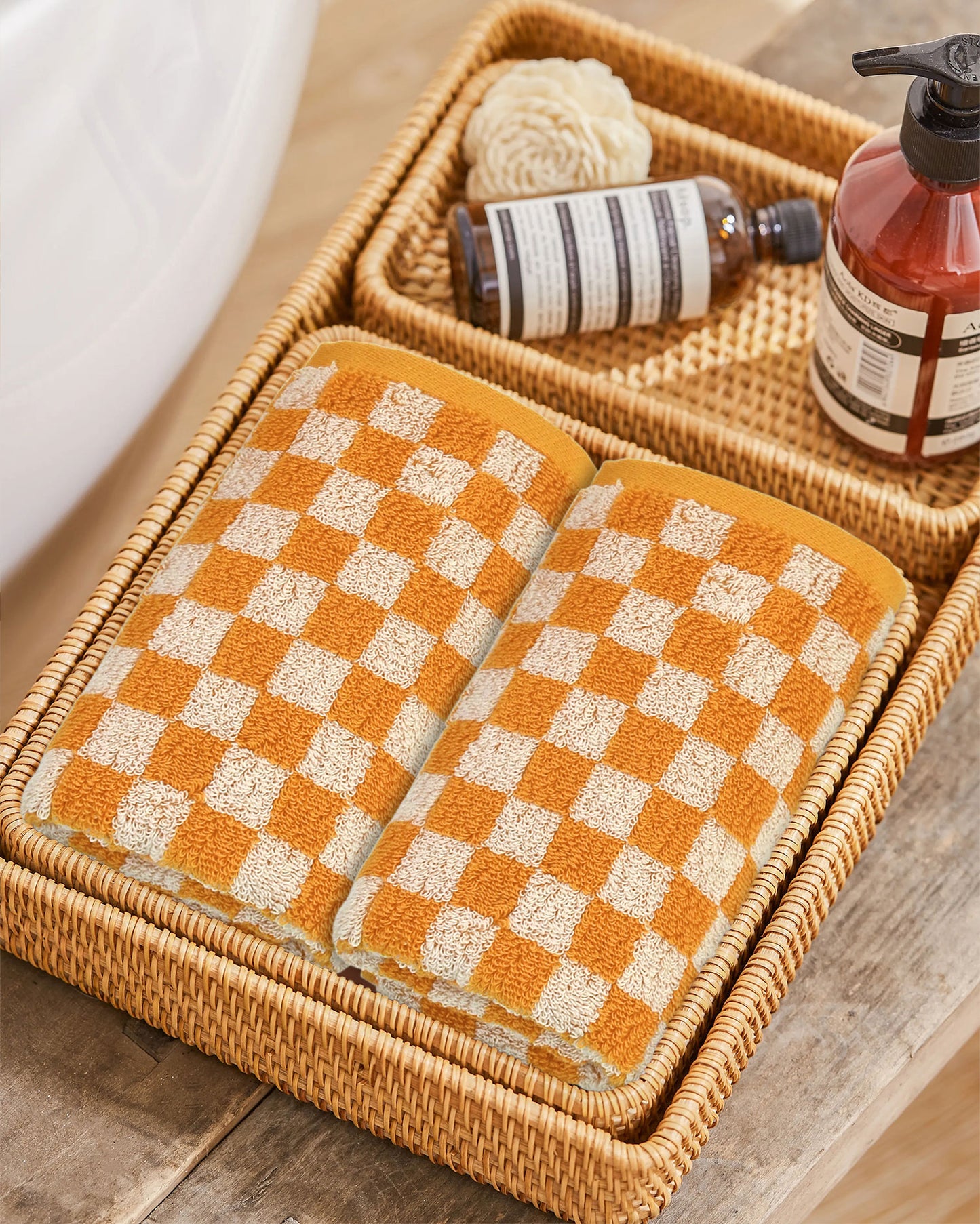 Hand Towels Set of 4 - Cute Nautical Checkered Hand Towel for Bathroom, Kitchen, Pool, Lightweight Cotton, 29” x 13”