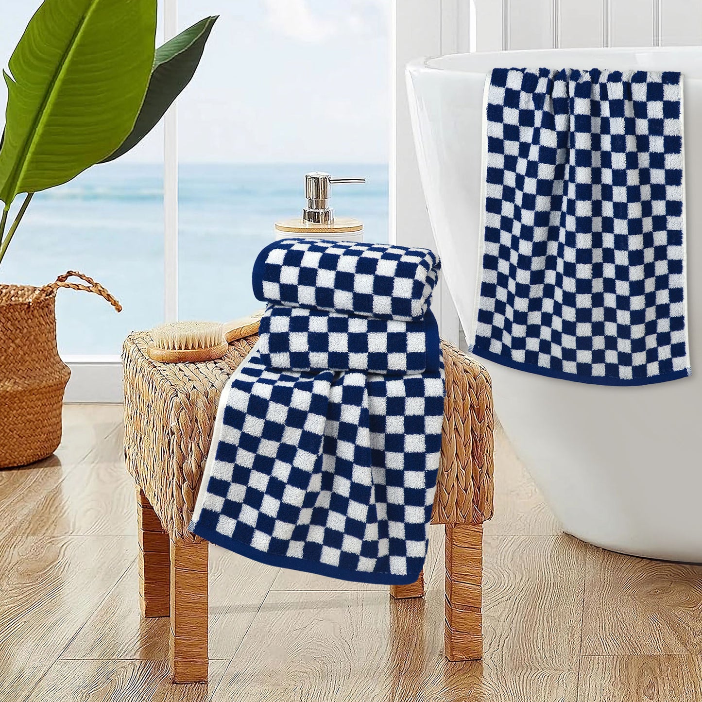 Jacquotha Checkered Hand Towels 4 Pack, Cotton Decorative Bathroom Hand Towel for Kitchen Decor, for Her Women Girls Gifts, 13" x 29"