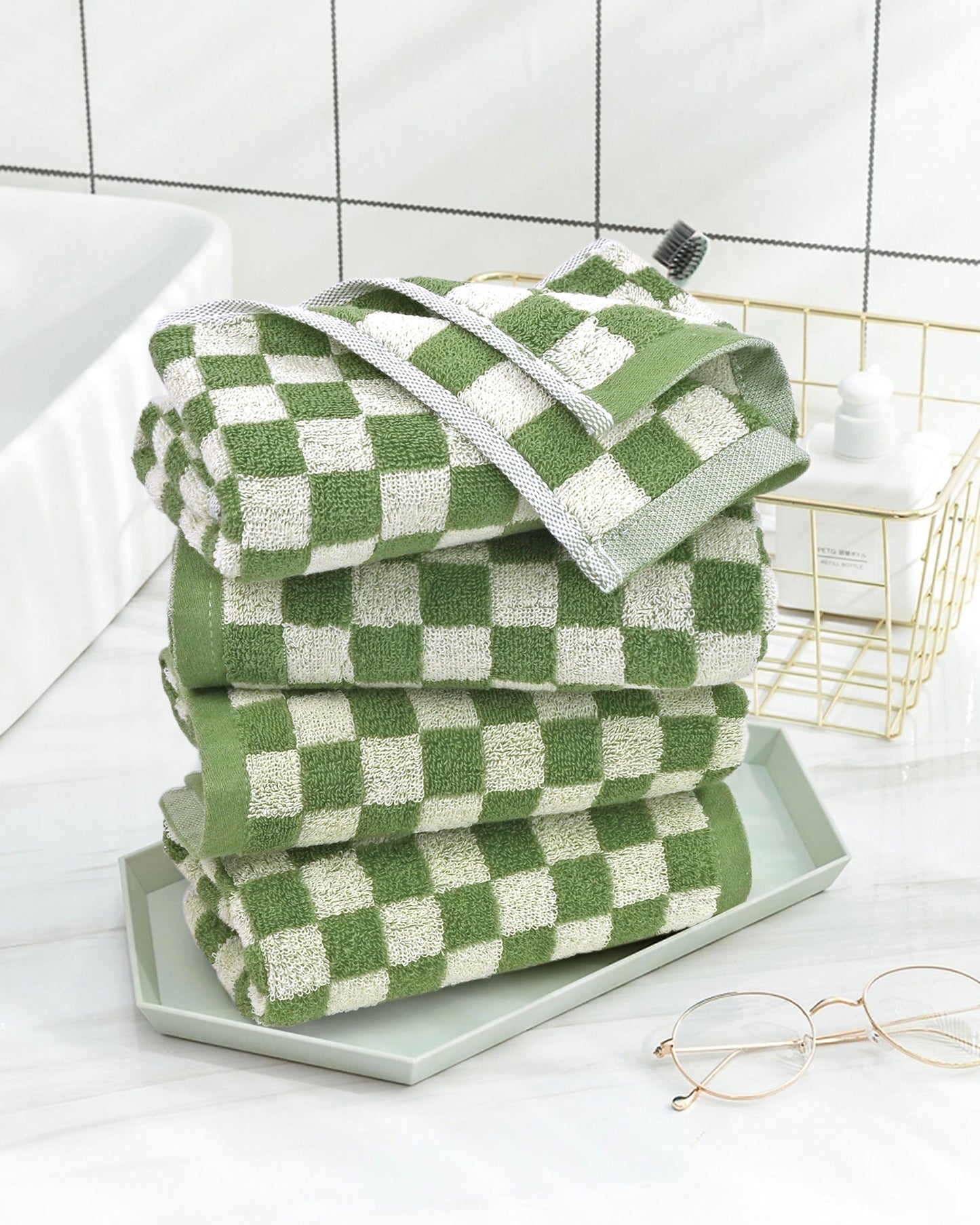 Jacquotha Hand Towels for Bathroom Set of 4 - Cute Checkered Bathroom Towels for Kitchen Decor, Lightweight for Bath Face Body