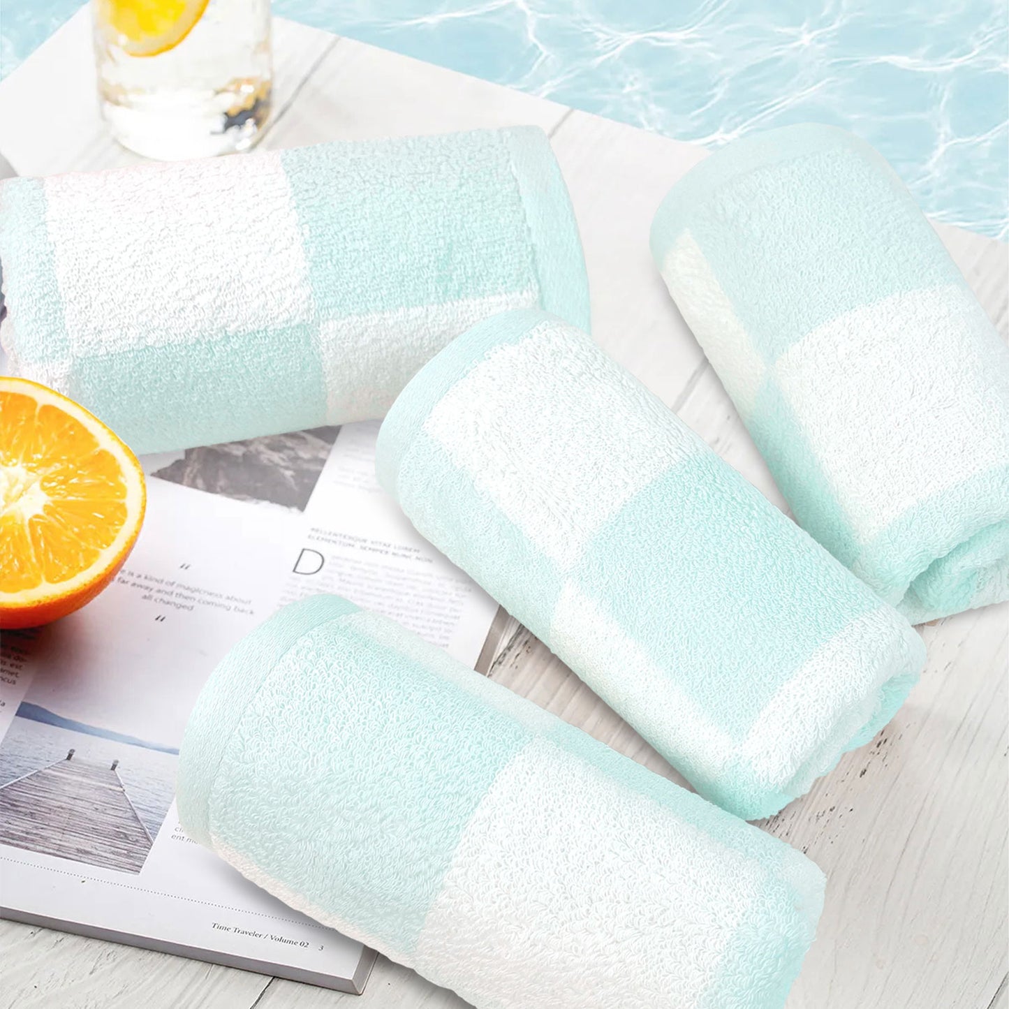 4-Piece Hand Towels Soft & Quick-Drying, 13"x29" Checkered Bathroom Towels for Gym, Guest, Travel, Swim, Neutral & Comfort