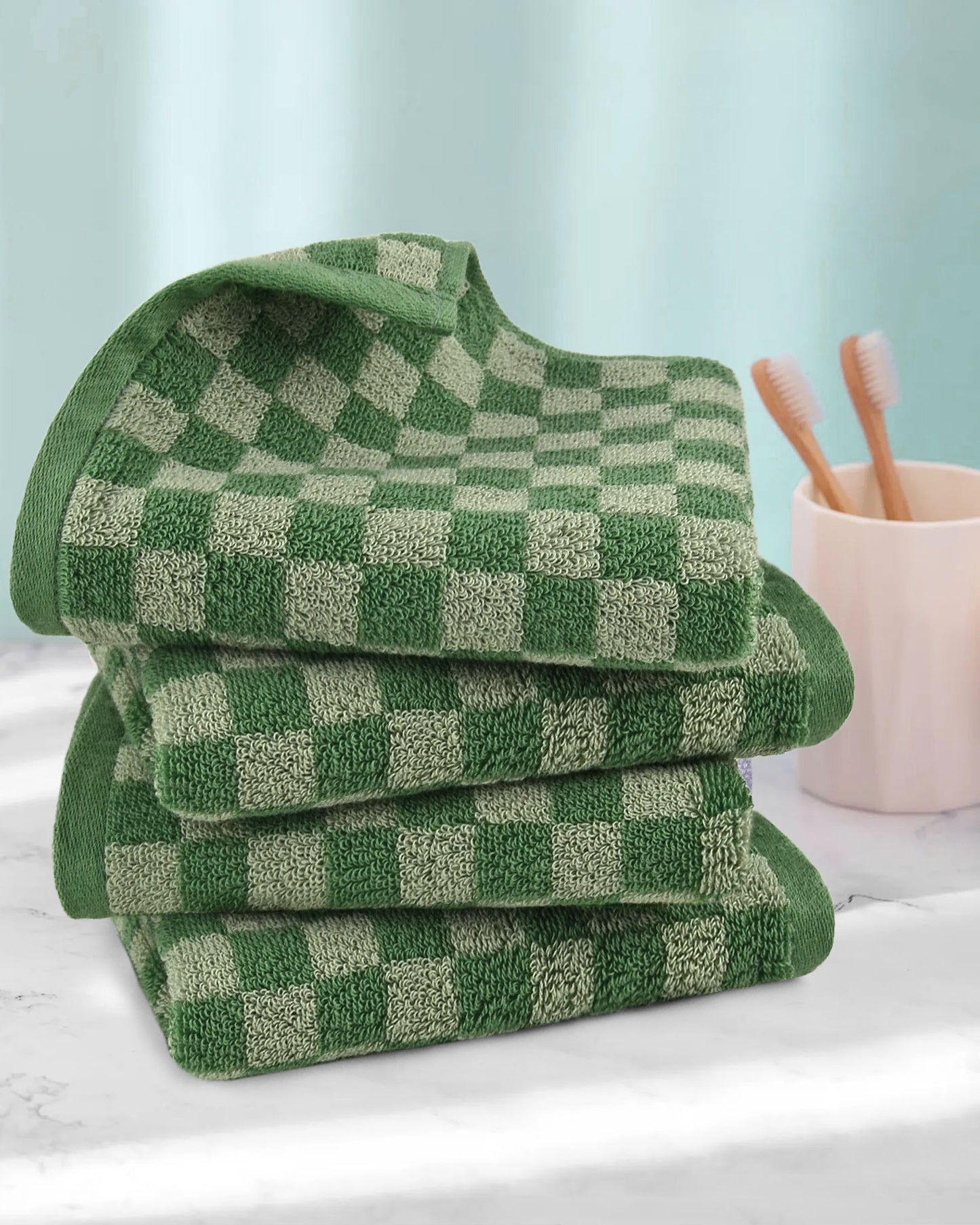 Jacquotha Soft Hand Towels 4 Pack Checkered Face Towel Set for Bathroom Kitchen, Decorative Quick Dry Towel 13x29 Inches