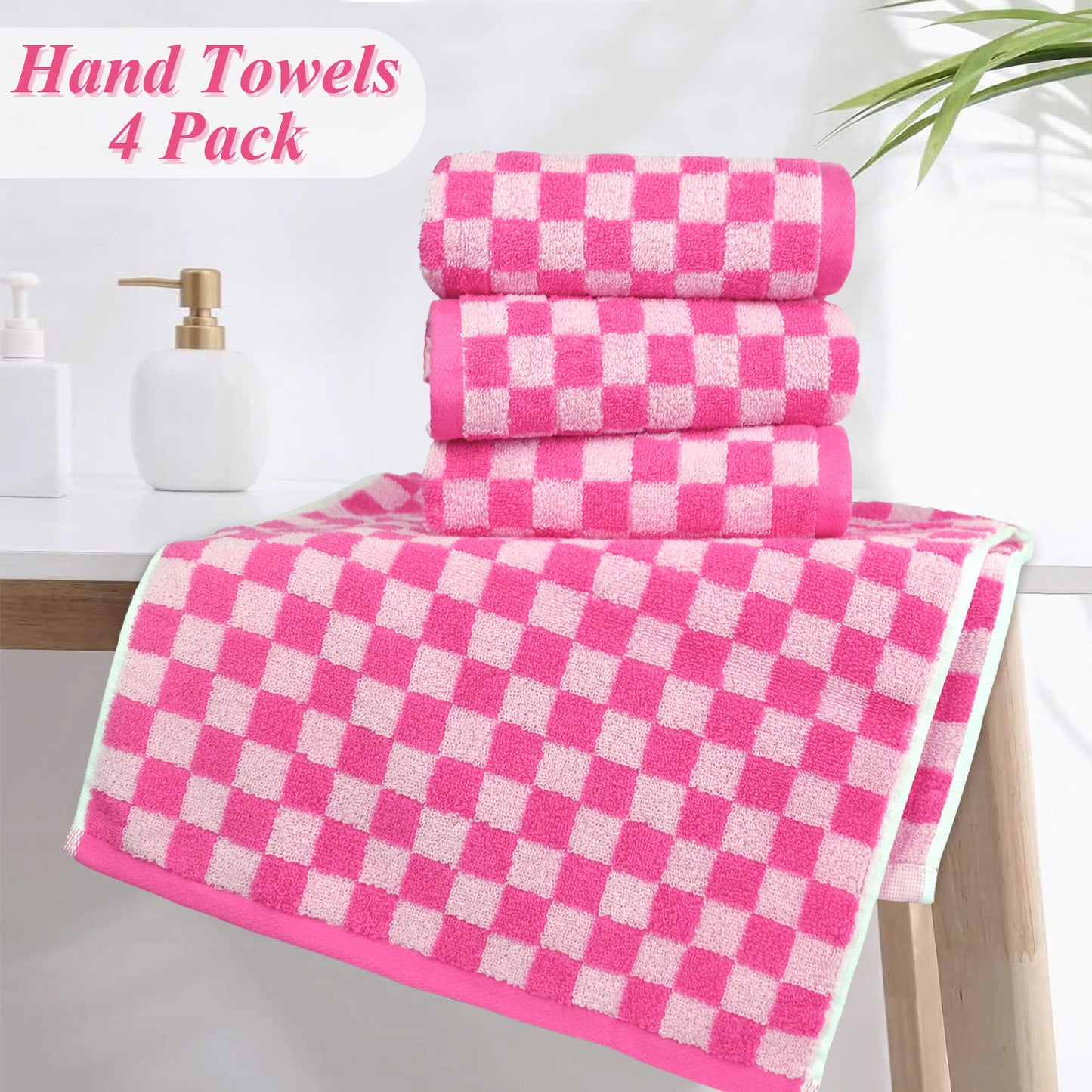 Jacquotha Checkered Hand Towels 4 Pack, Cotton Decorative Bathroom Hand Towel for Kitchen Decor, for Her Women Girls Gifts, 13" x 29"