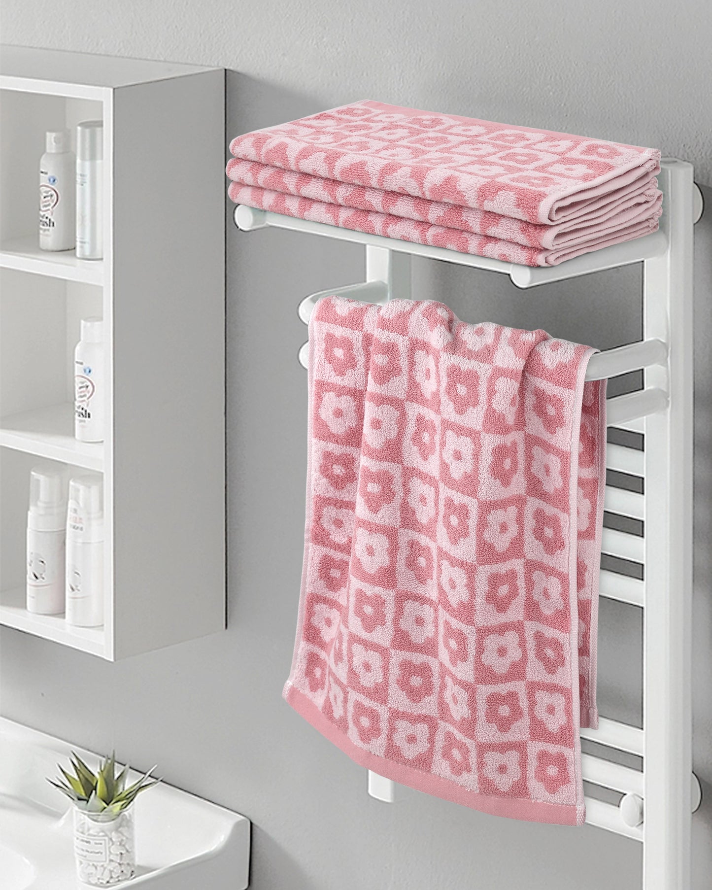 Jacquotha Cotton Hand Towels Checkered Floral - Quick Drying Hand Towel Set of 4, for Women Girls Bathroom Decor, 29” x 13”