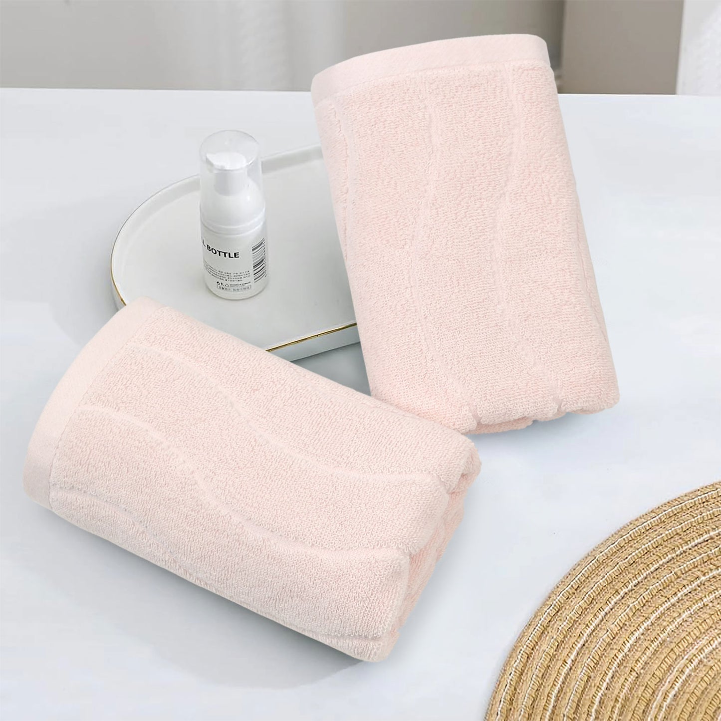 Jacquotha Wavy Striped Cotton Hand Towels, Set of 2, Dry Your Hand Instantly, 13x29 Inches, Mustard Kitchen Bathroom Towel