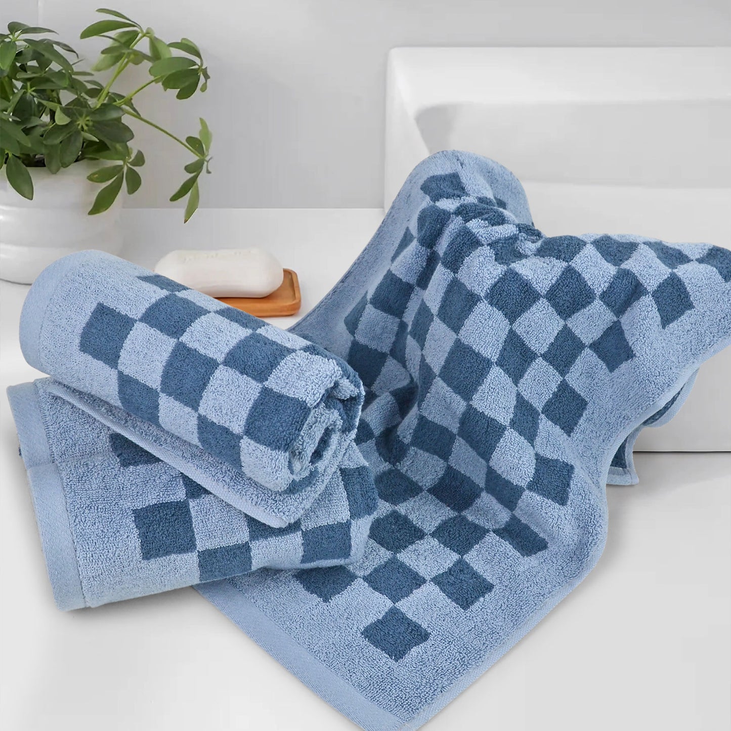 Jacquotha Soft Cotton Hand Towels in Checkered - 4 Pack Lightweight Absorbent Towels for Hand Drying and Face Washing, for Women Girls Wife Daughter, 29x13 Inches