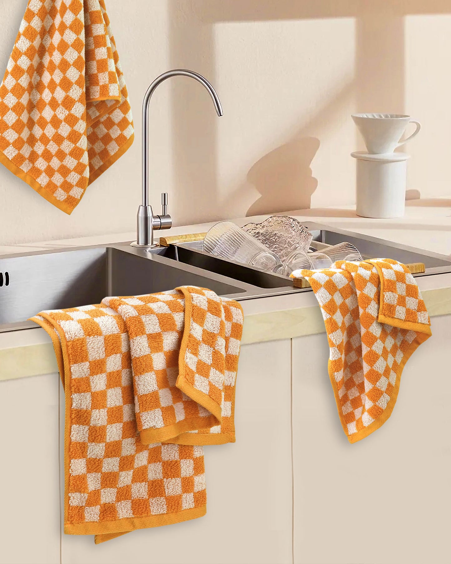 Jacquotha Soft Hand Towels 4 Pack Checkered Face Towel Set for Bathroom Kitchen, Decorative Quick Dry Towel 13x29 Inches