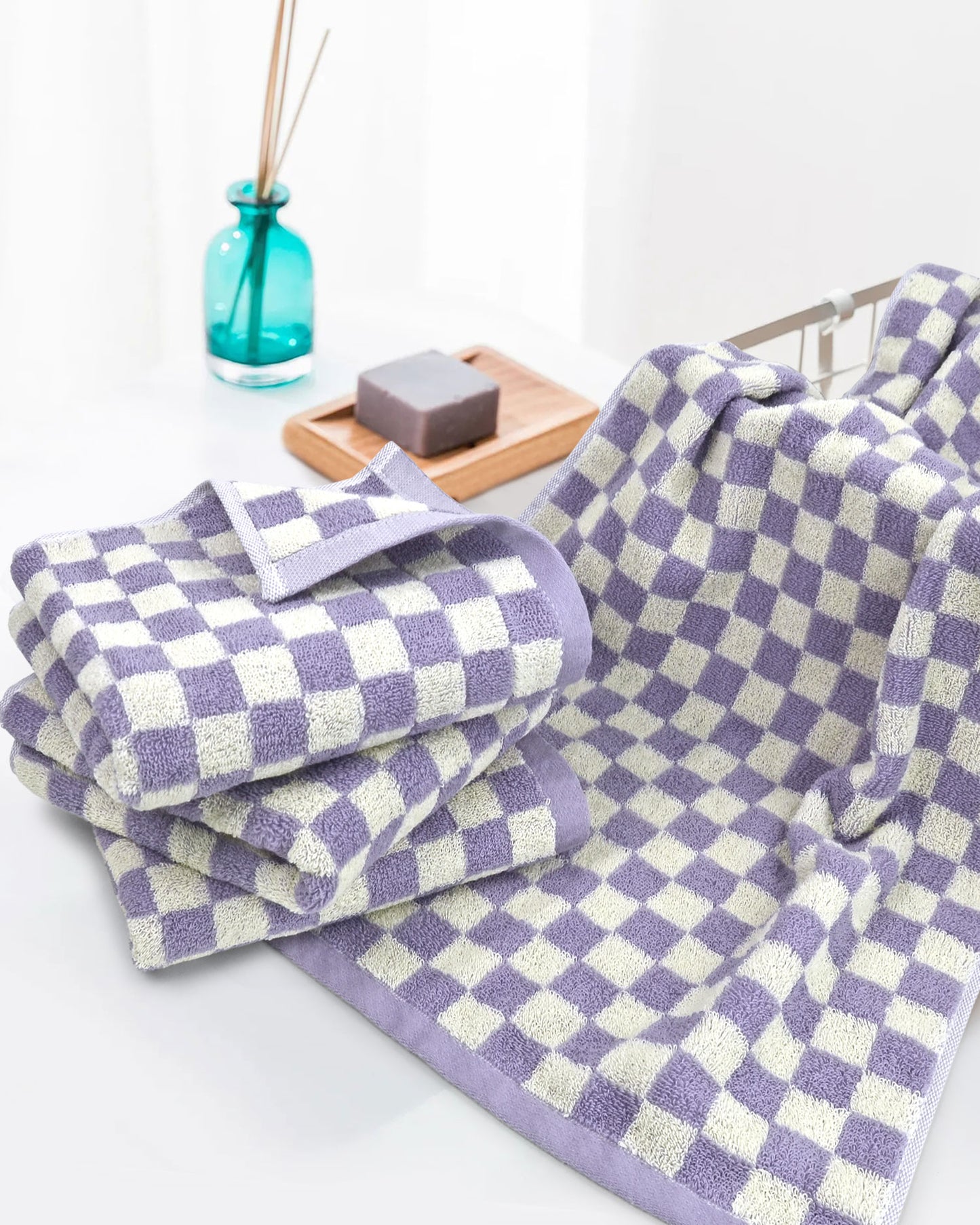 Jacquotha Hand Towels for Bathroom Set of 4 - Cute Checkered Bathroom Towels for Kitchen Decor, Lightweight for Bath Face Body