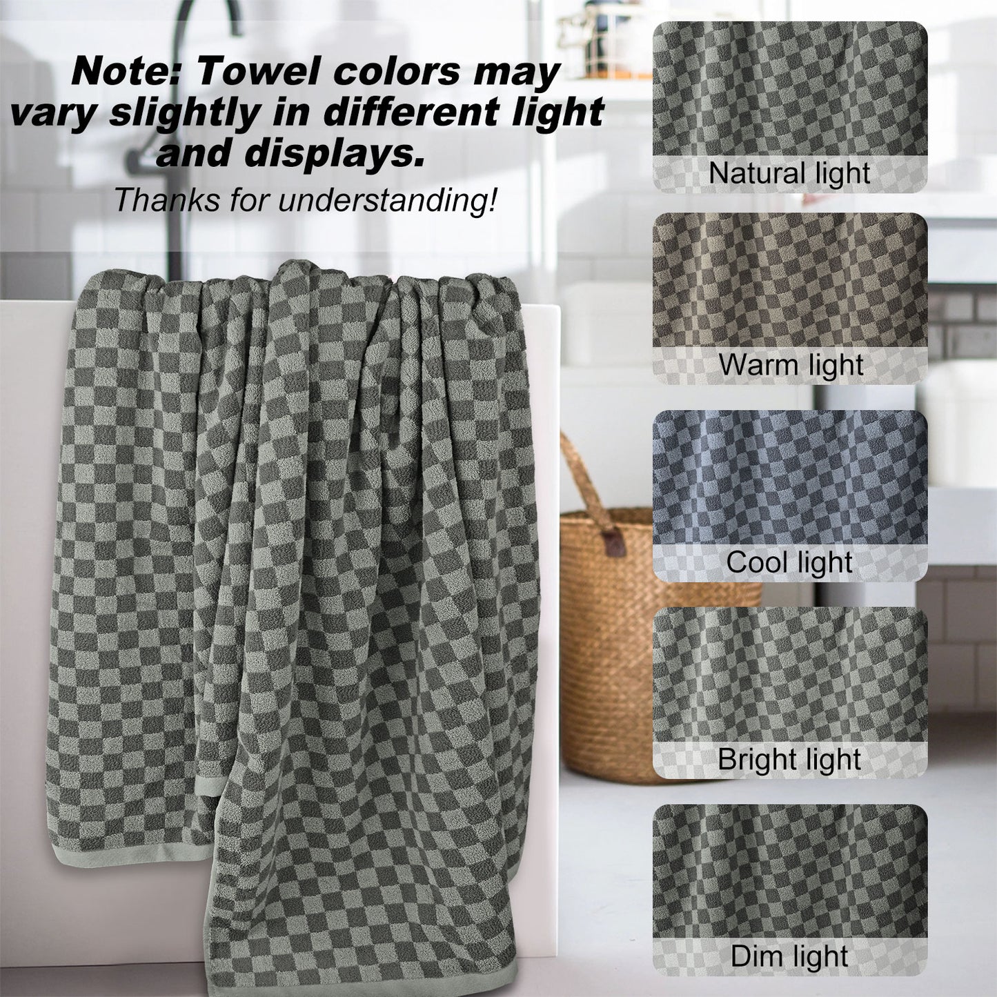 Jacquotha Luxury Bath Towels for Bathroom Checkered (54x28 Inches) - Cotton Soft Absorbent Shower Towels 2 Pack Daily Use Lightweigt, Quick Dry, Decorative