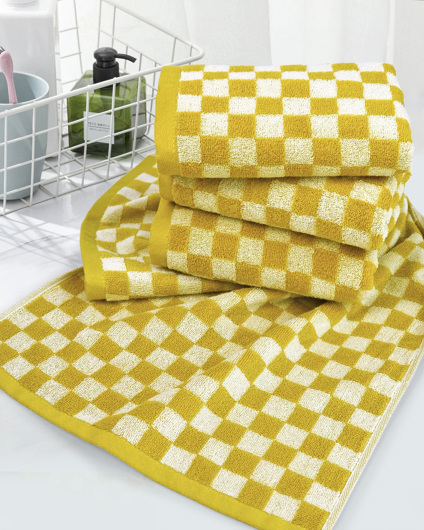 Jacquotha Hand Towels for Bathroom Set of 4 - Cute Checkered Bathroom Towels for Kitchen Decor, Lightweight for Bath Face Body