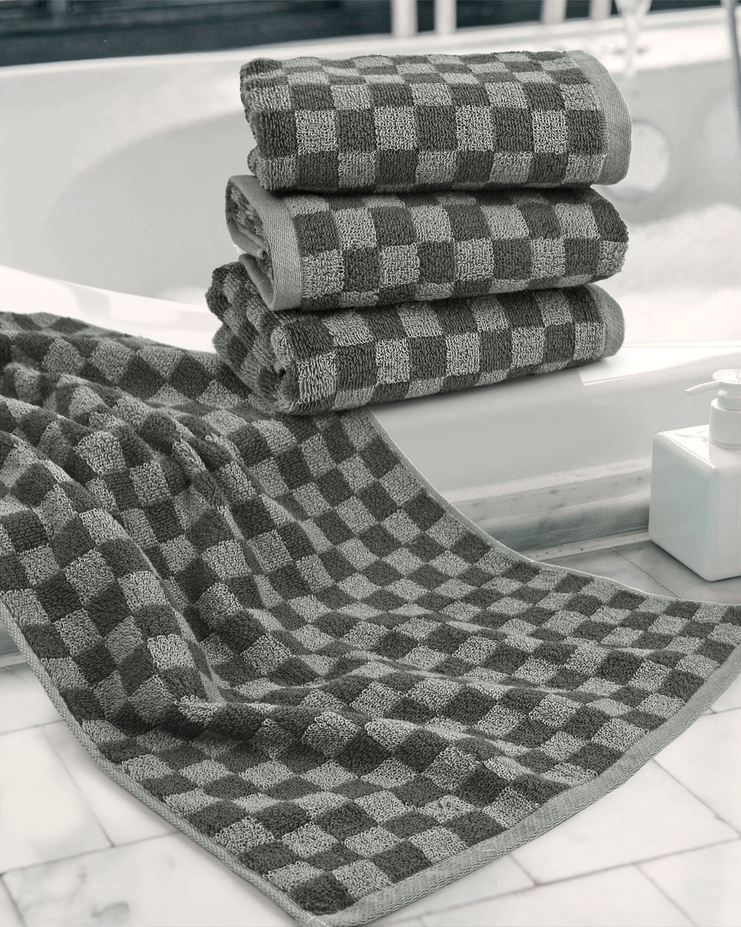 Jacquotha Soft Hand Towels 4 Pack Checkered Face Towel Set for Bathroom Kitchen, Decorative Quick Dry Towel 13x29 Inches