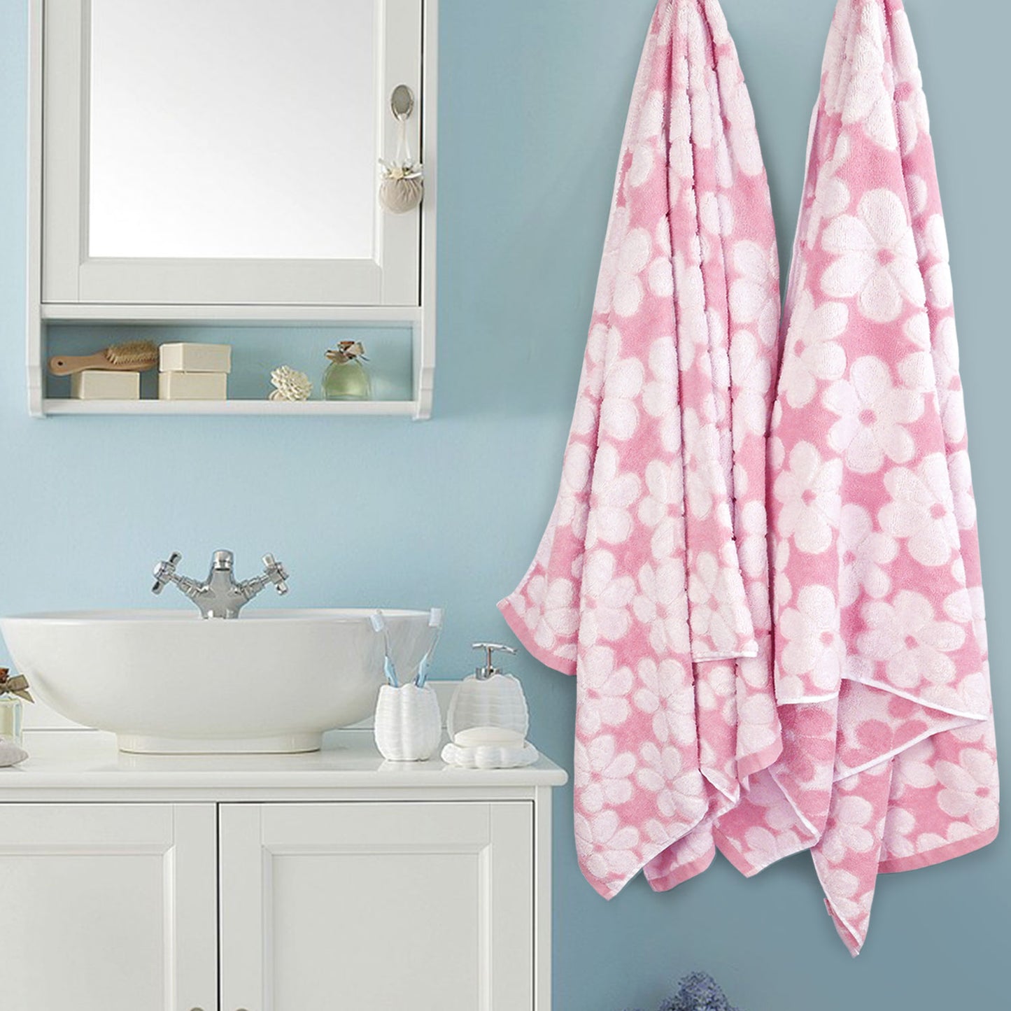 Jacquotha Soft Bath Towels 2 Pack, Super Absorbent Shower Towels 27.5x55 Inches, Cute Floral Jacquard Bathroom Set, Cotton