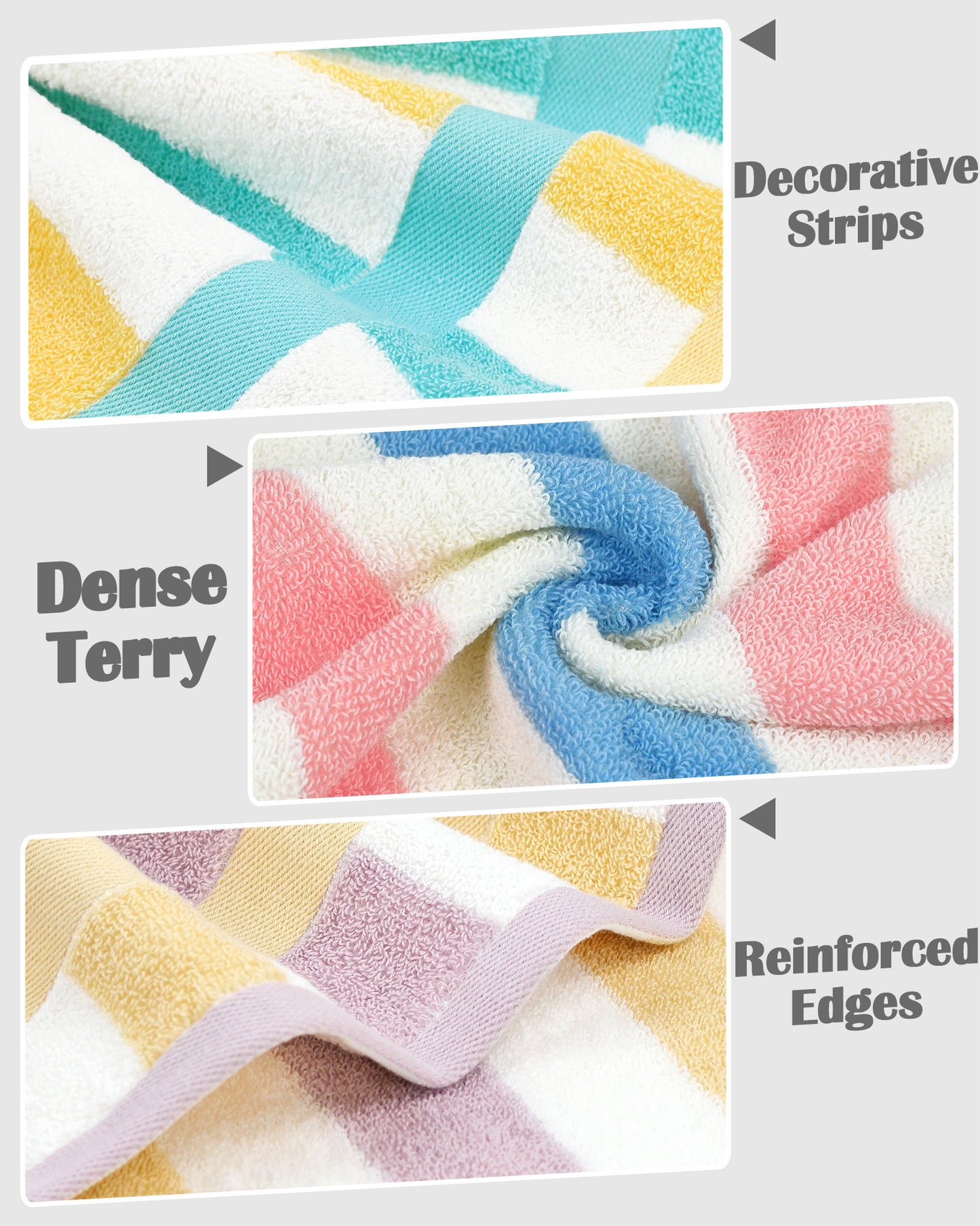 Jacquotha Cotton 12 Pack Striped Washcloths, 13 x 13 Inches, 3 Colors - Face and Body Cleansing Towels