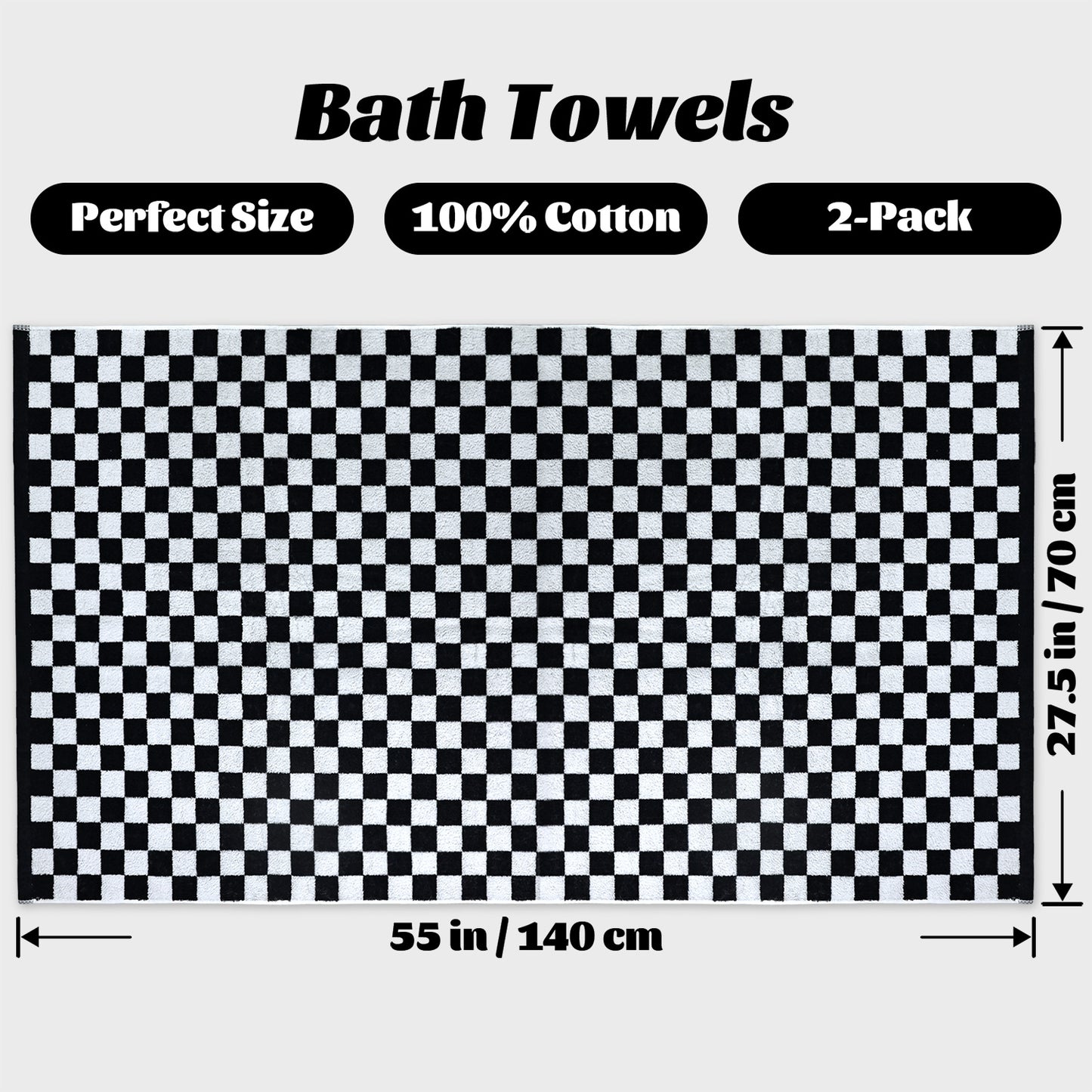 Jacquotha 520 GSM Luxury Checkered Cotton Bath Towels Set of 2 - Cute Aesthetic Bathroom Towels for Bathroom Decor 27.5" x 55"