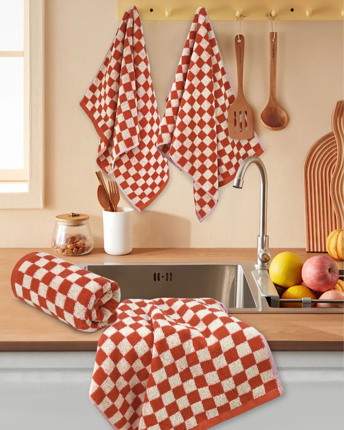 Jacquotha Hand Towels for Bathroom Set of 4 - Cute Checkered Bathroom Towels for Kitchen Decor, Lightweight for Bath Face Body