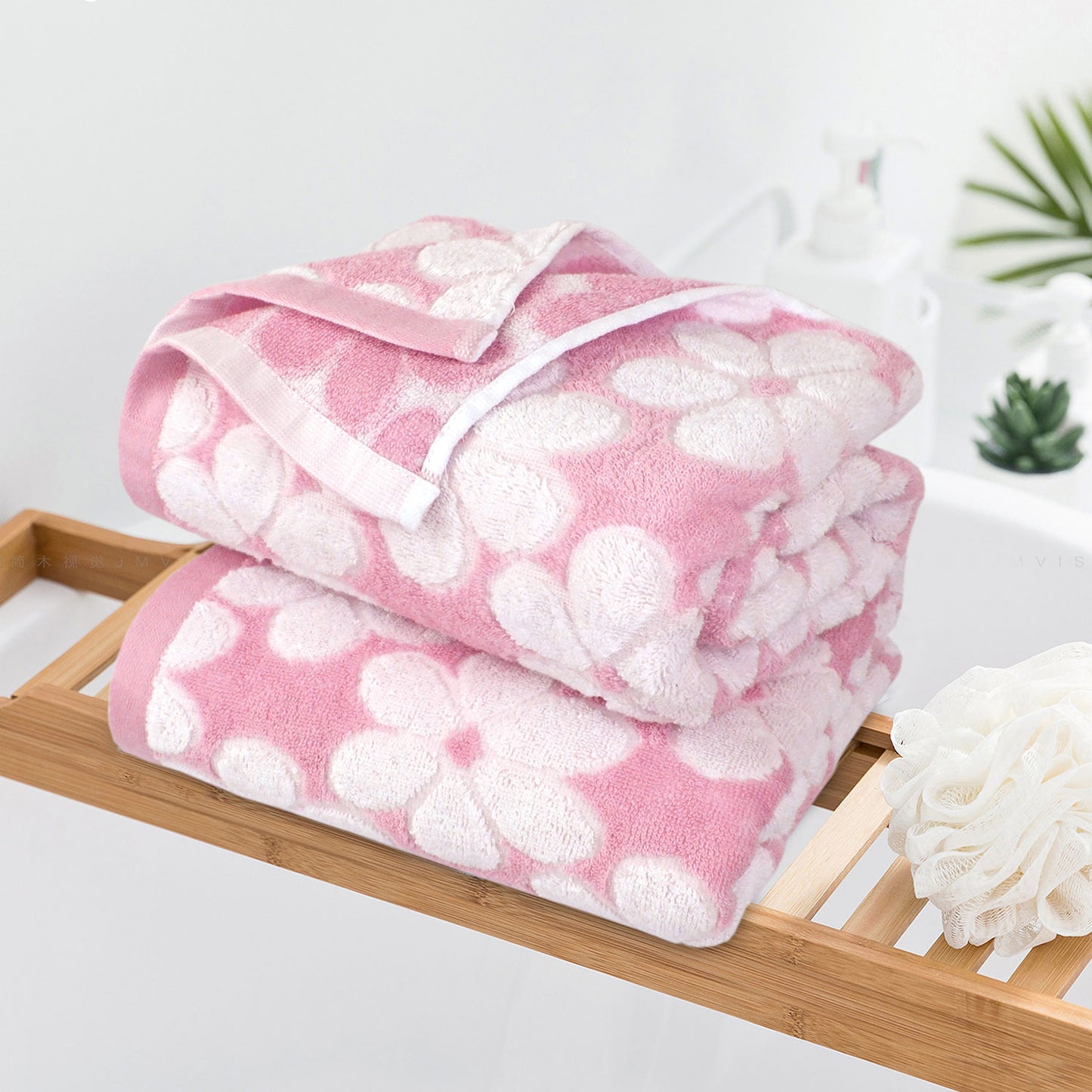 Jacquotha Soft Bath Towels 2 Pack, Super Absorbent Shower Towels 27.5x55 Inches, Cute Floral Jacquard Bathroom Set, Cotton