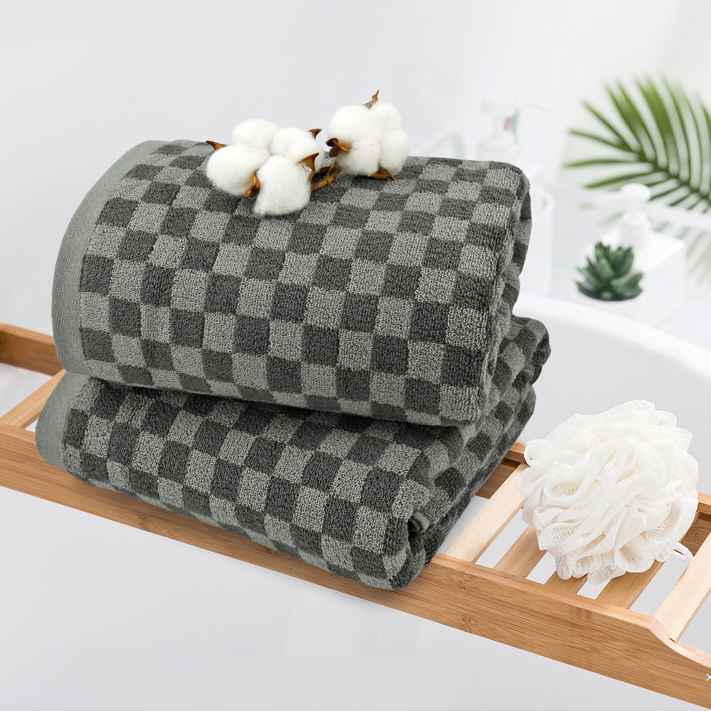 Jacquotha Luxury Bath Towels for Bathroom Checkered (54x28 Inches) - Cotton Soft Absorbent Shower Towels 2 Pack Daily Use Lightweigt, Quick Dry, Decorative