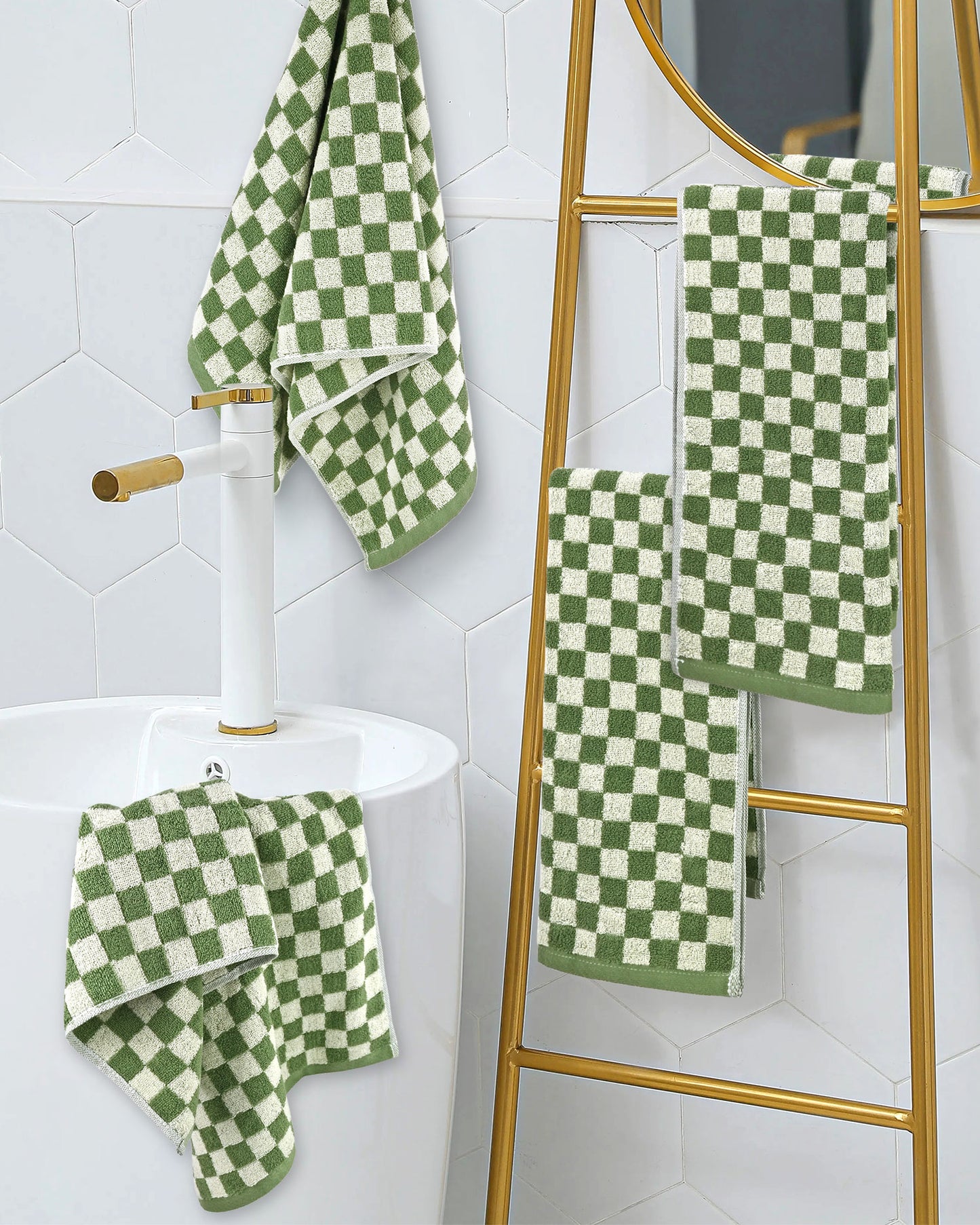 Jacquotha Hand Towels for Bathroom Set of 4 - Cute Checkered Bathroom Towels for Kitchen Decor, Lightweight for Bath Face Body