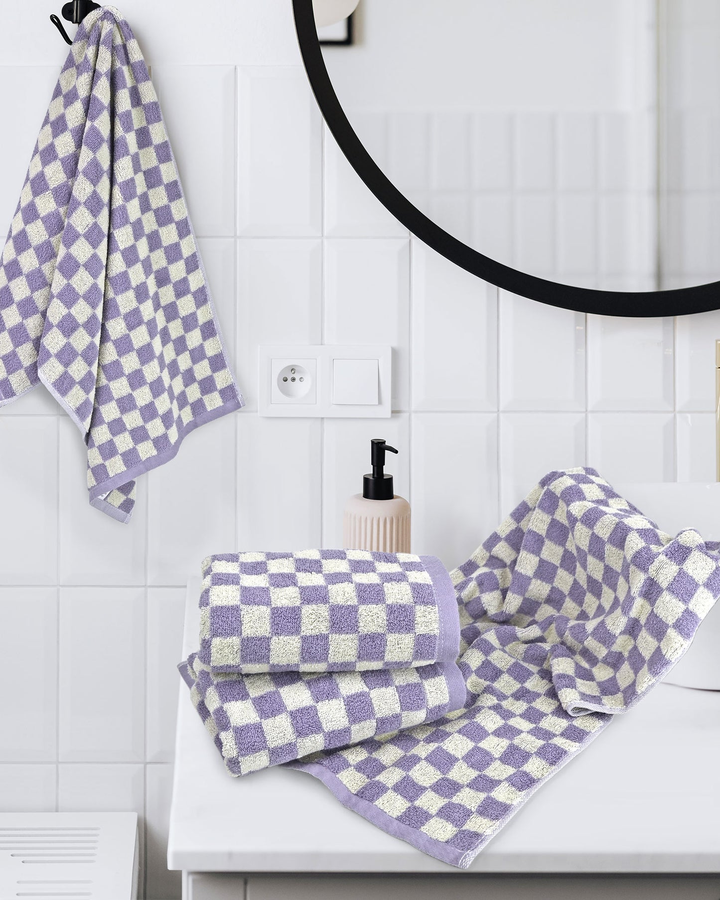 Jacquotha Hand Towels for Bathroom Set of 4 - Cute Checkered Bathroom Towels for Kitchen Decor, Lightweight for Bath Face Body