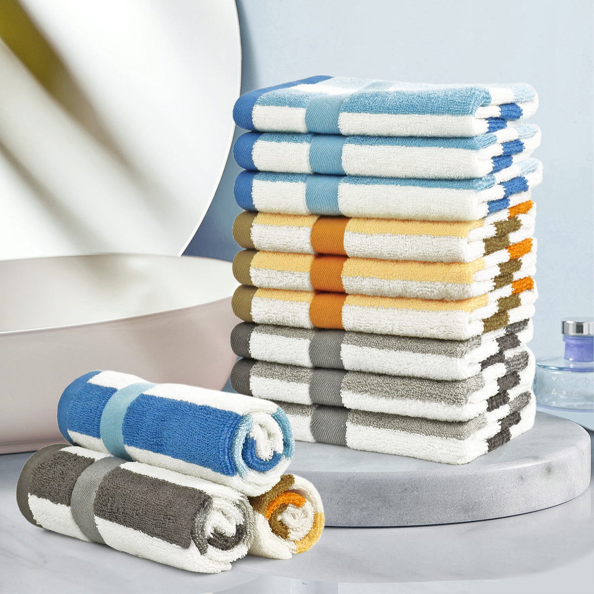Jacquotha 12 Pack Wash Cloths for Showering 3 Colors, Cotton Washcloths Gentle for Men Women Kids, Durable Wash Rags Large Size 13" X 13"