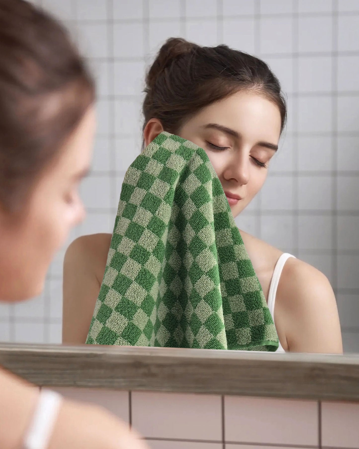Jacquotha Soft Hand Towels 4 Pack Checkered Face Towel Set for Bathroom Kitchen, Decorative Quick Dry Towel 13x29 Inches