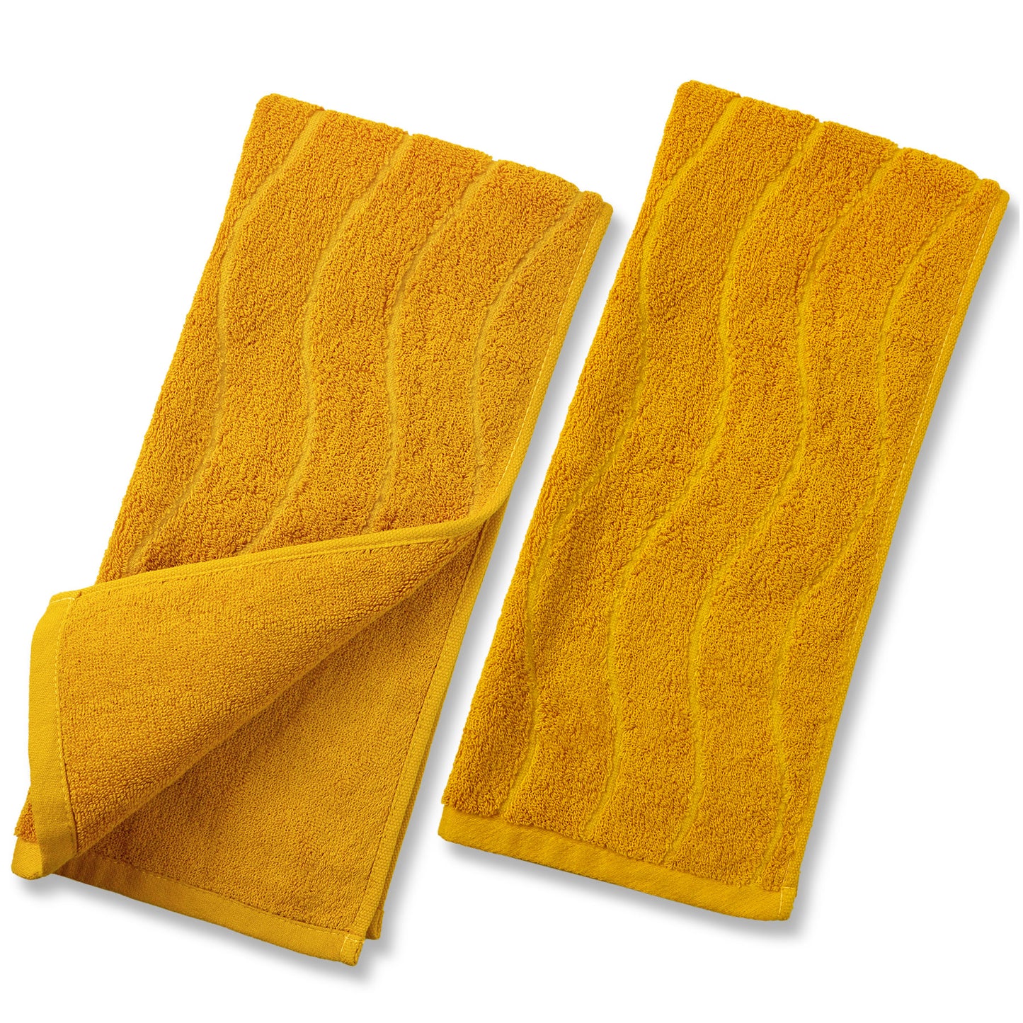 Jacquotha Wavy Striped Cotton Hand Towels, Set of 2, Dry Your Hand Instantly, 13x29 Inches, Mustard Kitchen Bathroom Towel