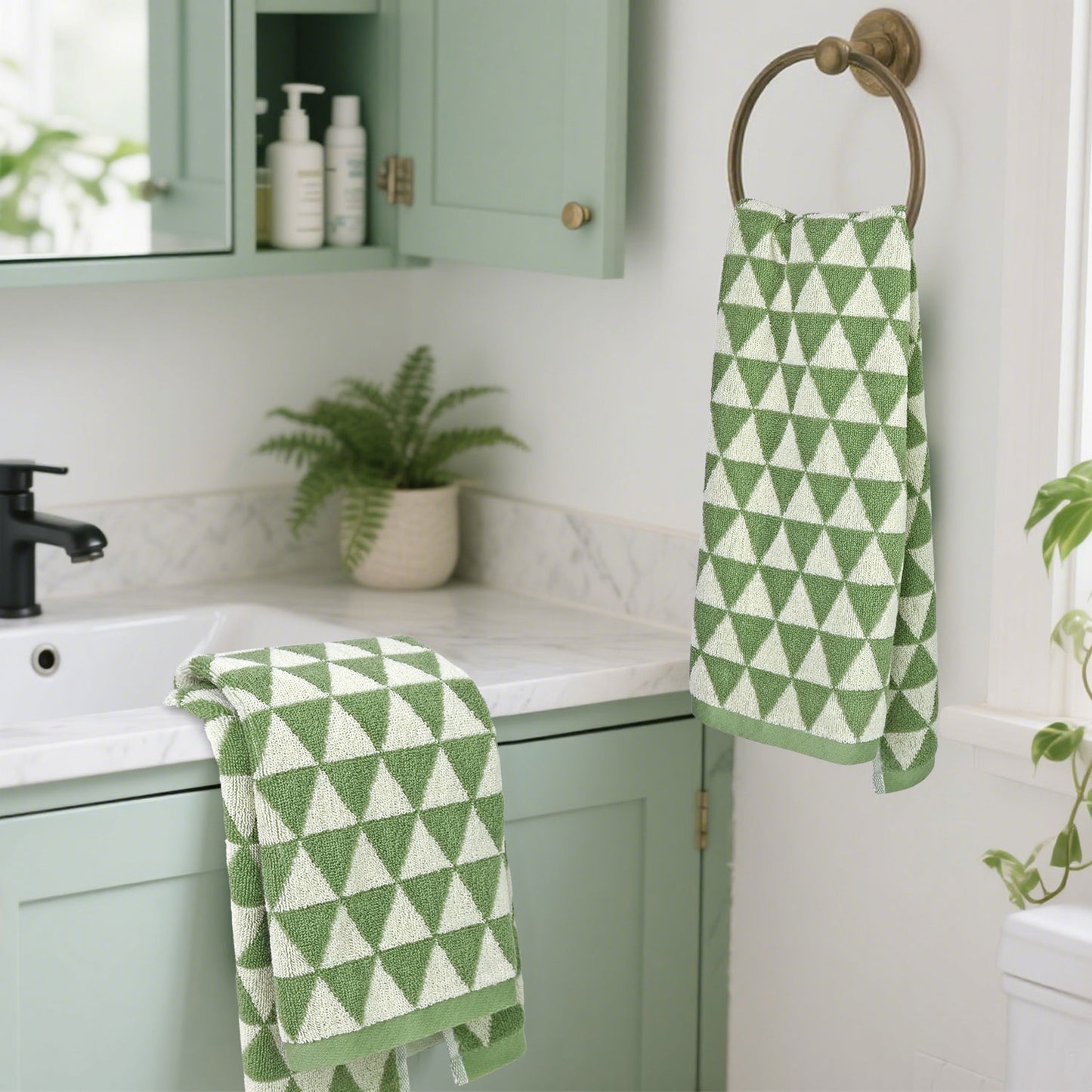 Hand Towels for Bathroom & Kitchen with Geometric Triangle, Cotton Quick Dry Towels for Hand Face Hair 13x29 Inches, Modern & Farmhouse