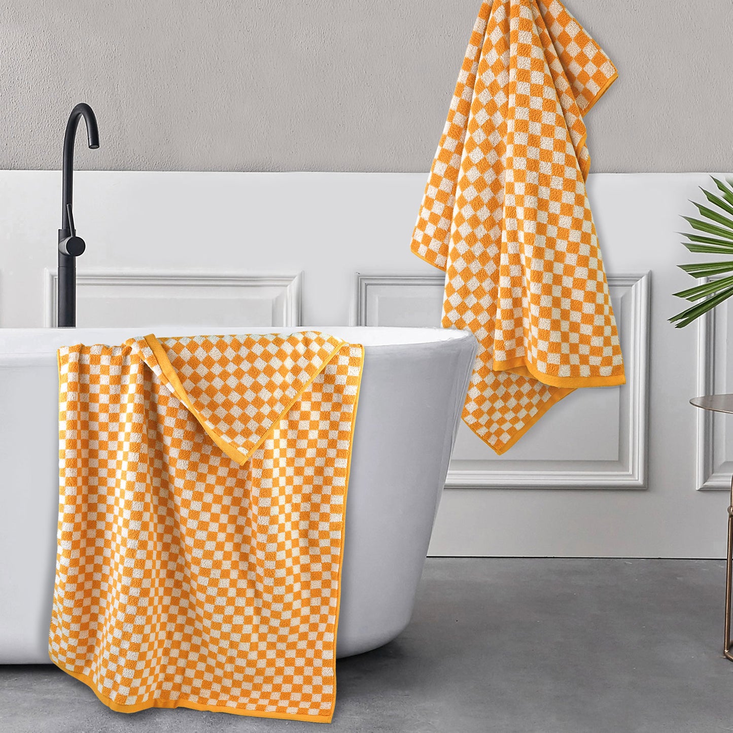 Jacquotha Luxury Bath Towels for Bathroom Checkered (54x28 Inches) - Cotton Soft Absorbent Shower Towels 2 Pack Daily Use Lightweigt, Quick Dry, Decorative