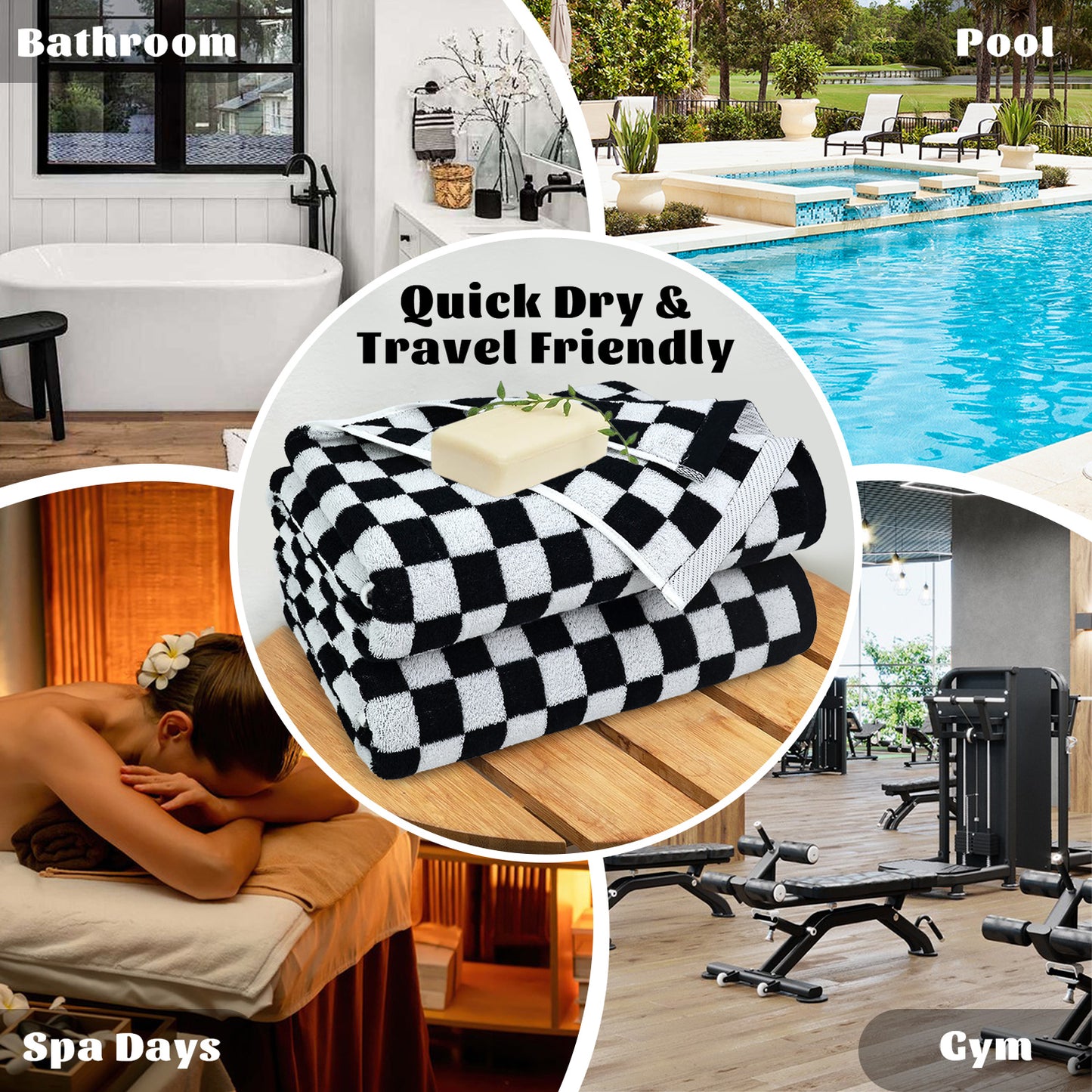 Jacquotha 520 GSM Luxury Checkered Cotton Bath Towels Set of 2 - Cute Aesthetic Bathroom Towels for Bathroom Decor 27.5" x 55"
