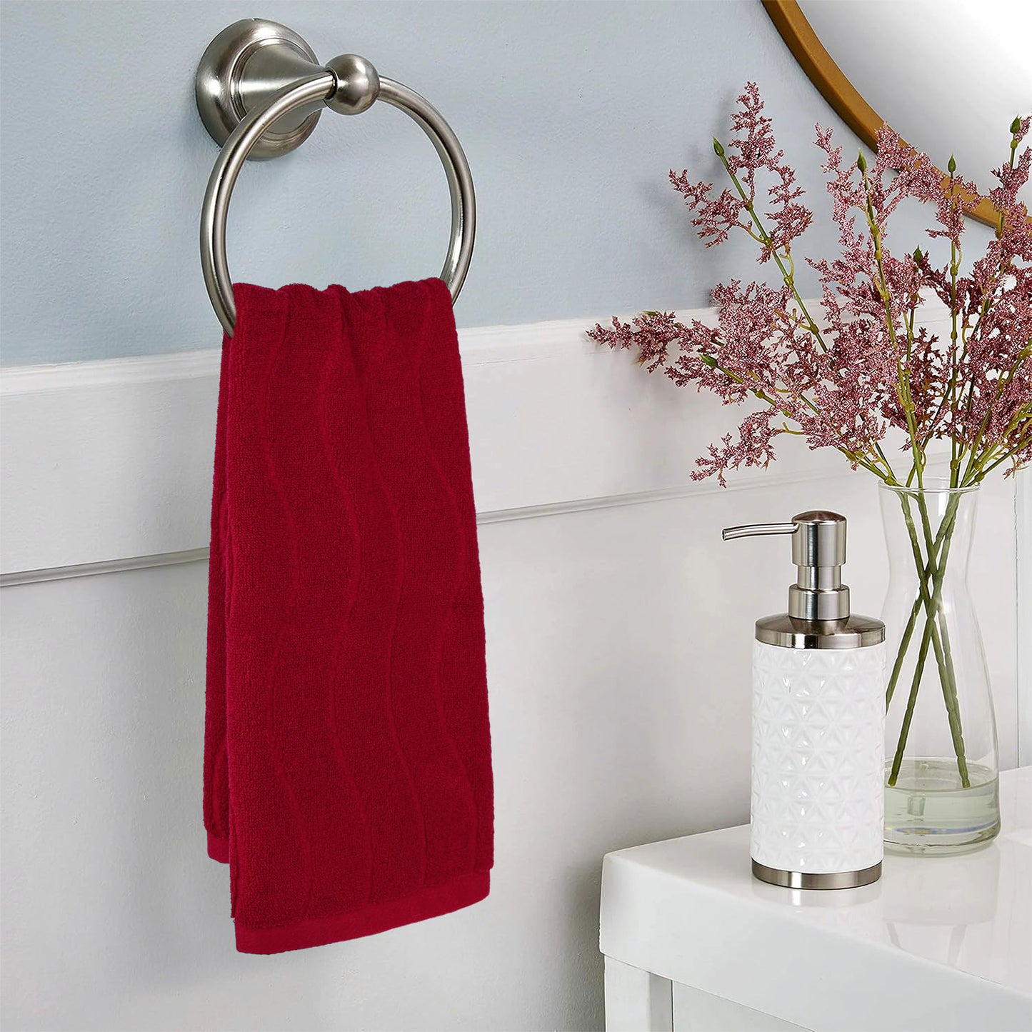 Jacquotha Wavy Striped Cotton Hand Towels, Set of 2, Dry Your Hand Instantly, 13x29 Inches, Mustard Kitchen Bathroom Towel