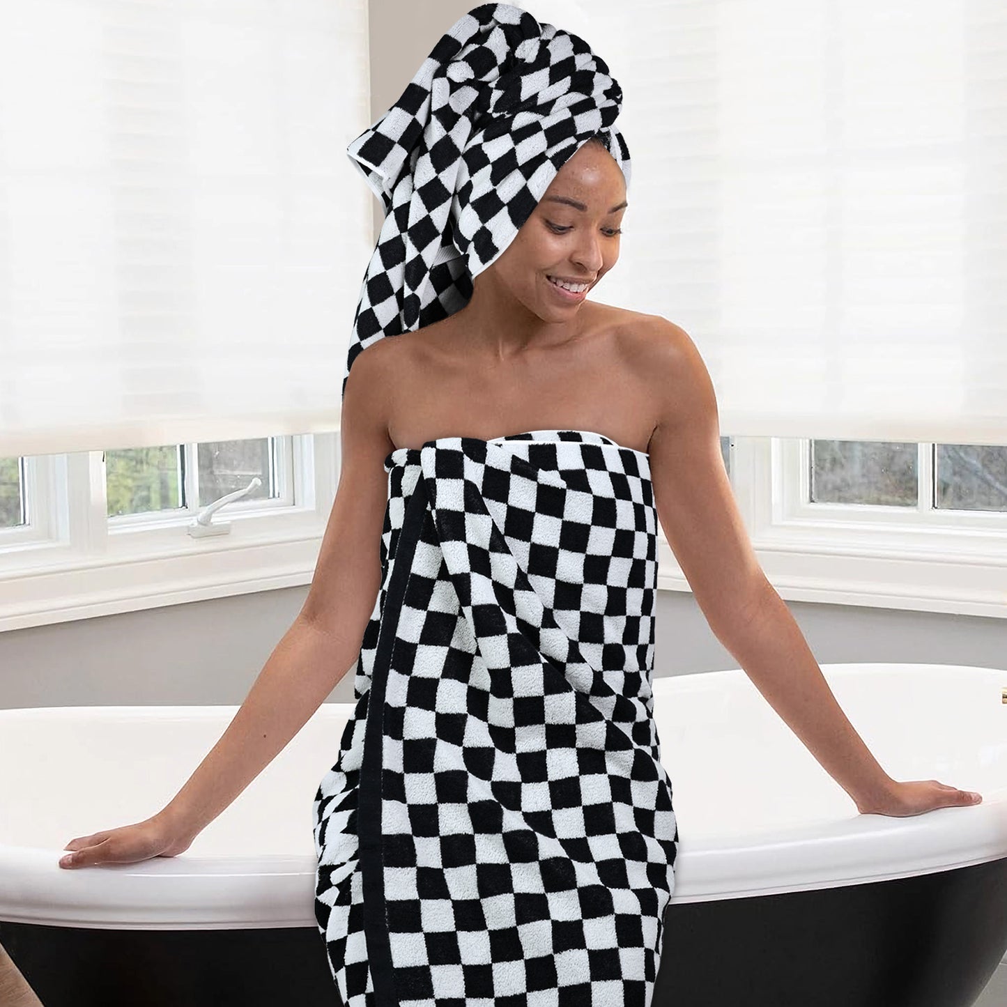 Jacquotha 520 GSM Luxury Checkered Cotton Bath Towels Set of 2 - Cute Aesthetic Bathroom Towels for Bathroom Decor 27.5" x 55"