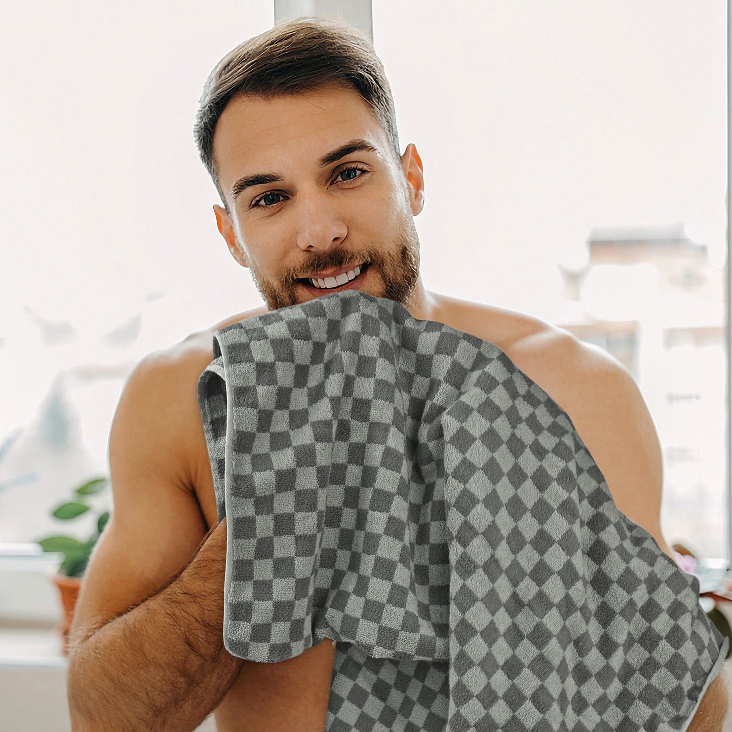 Jacquotha Luxury Bath Towels for Bathroom Checkered (54x28 Inches) - Cotton Soft Absorbent Shower Towels 2 Pack Daily Use Lightweigt, Quick Dry, Decorative