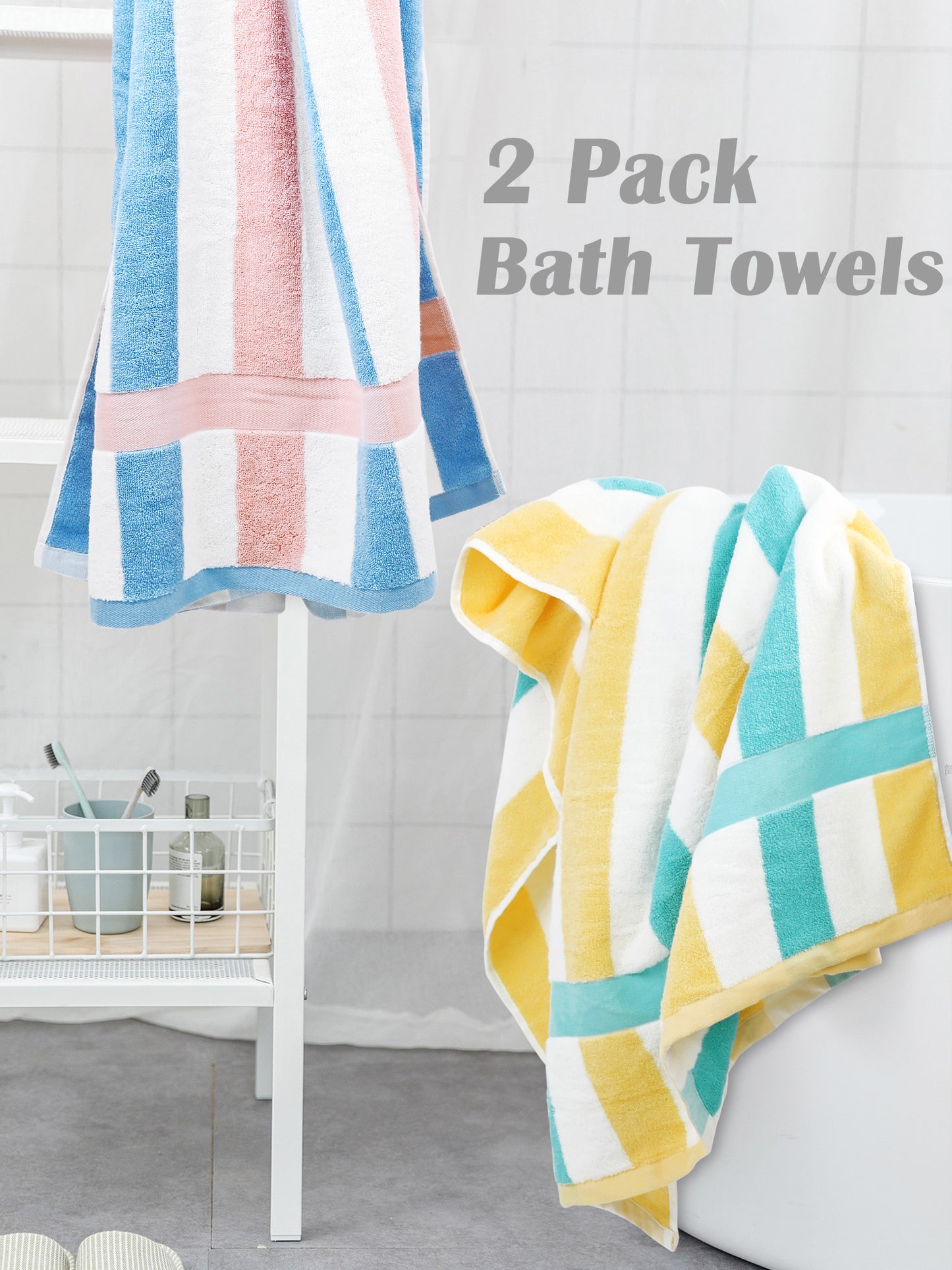 Jacquotha Stripe Shower Towels 2 Pack, Super Absorbent Quick Dry Bathroom Towels for Daily Use, Large Bath Towels Set for Men Women, 55 x 27.5 Inches