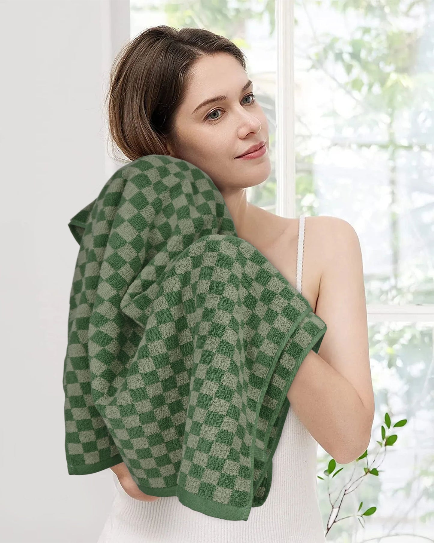 Jacquotha Luxury Bath Towels for Bathroom Checkered (54x28 Inches) - Cotton Soft Absorbent Shower Towels 2 Pack Daily Use Lightweigt, Quick Dry, Decorative
