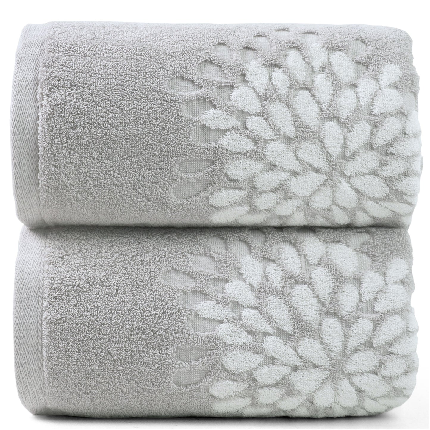 Cute Bath Towels Set of 2 - Large 55” x 28”, Decorative Hydrangea Floral Jacquard, Guest Room & Bathroom Decor, Cotton