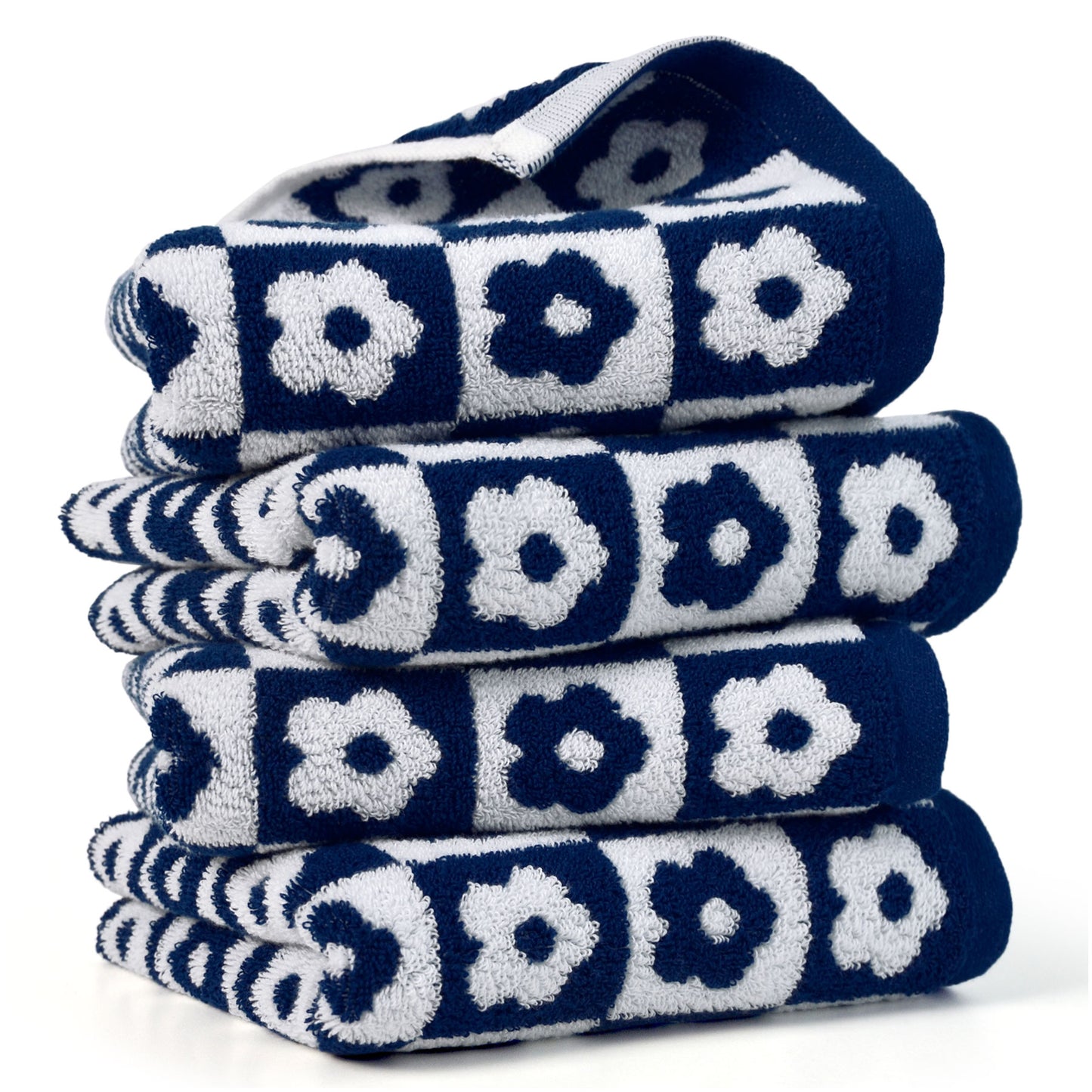 Jacquotha Cotton Hand Towels Checkered Floral - Quick Drying Hand Towel Set of 4, for Women Girls Bathroom Decor, 29” x 13”