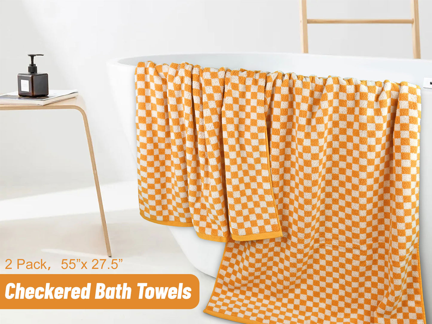 Jacquotha Luxury Bath Towels for Bathroom Checkered (54x28 Inches) - Cotton Soft Absorbent Shower Towels 2 Pack Daily Use Lightweigt, Quick Dry, Decorative