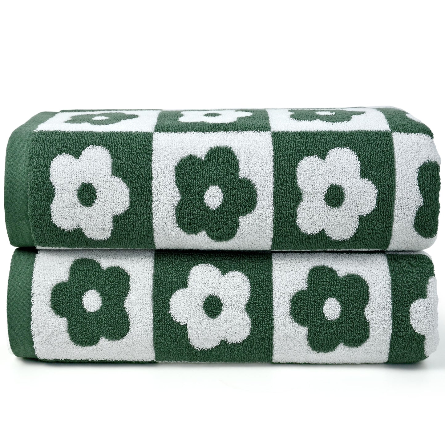 Jacquotha 2-Pieces Luxury Bath Towels Checkered Floral, Flower Towels for Women Girls Shower Body 27.5x55 Inches, Valentines Decor for Bathroom & Pool Days, Cotton