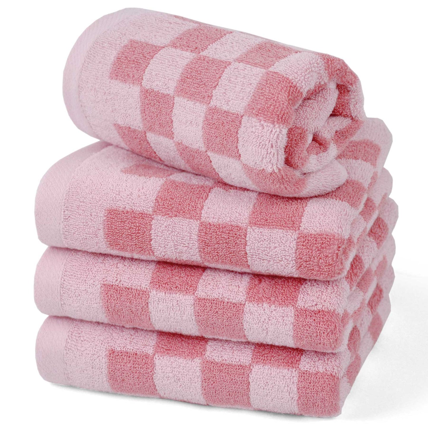 Jacquotha Soft Cotton Hand Towels in Checkered - 4 Pack Lightweight Absorbent Towels for Hand Drying and Face Washing, for Women Girls Wife Daughter, 29x13 Inches