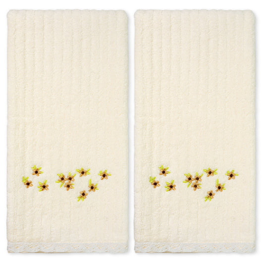 Jacquotha Floral Hand Towels Set of 2 - Quick Dry Soft Cute Bathroom Kitchen Towels, Summer & Spring Decor, 13x29 Inches, Cream