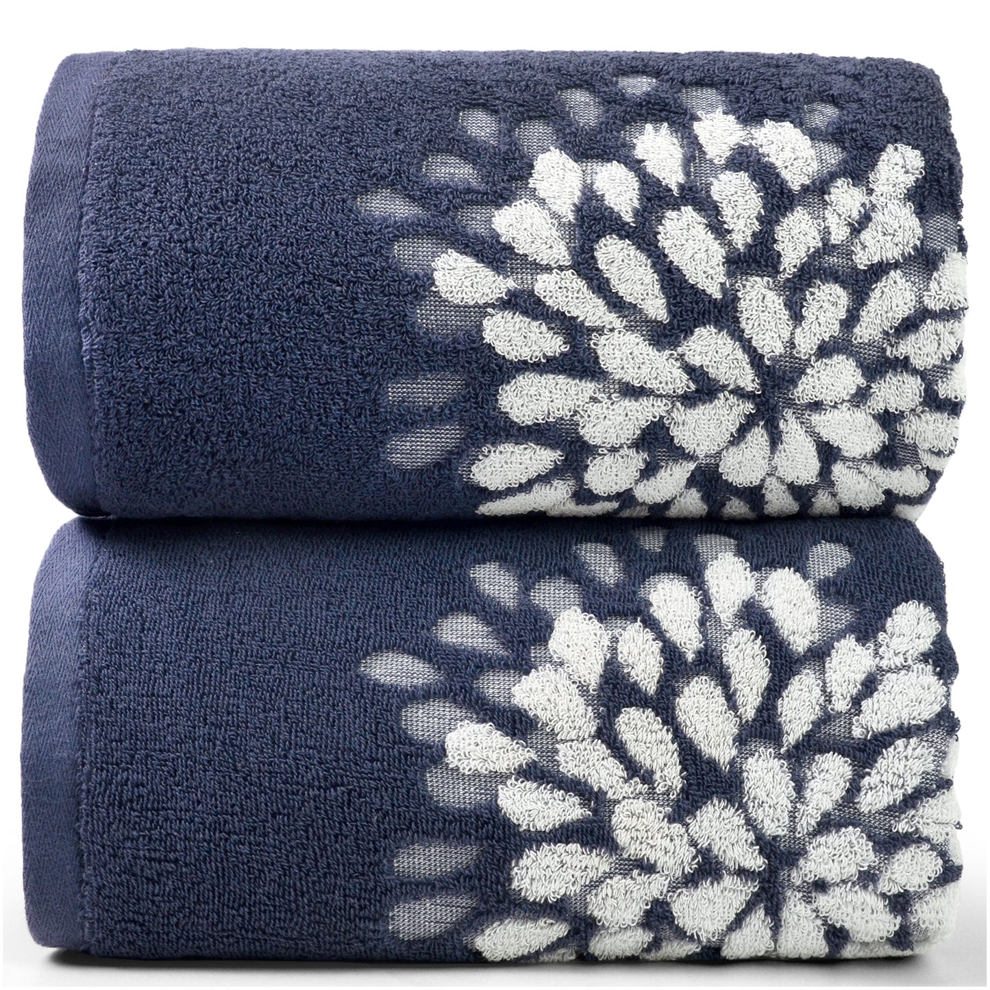 Cute Bath Towels Set of 2 - Large 55” x 28”, Decorative Hydrangea Floral Jacquard, Guest Room & Bathroom Decor, Cotton