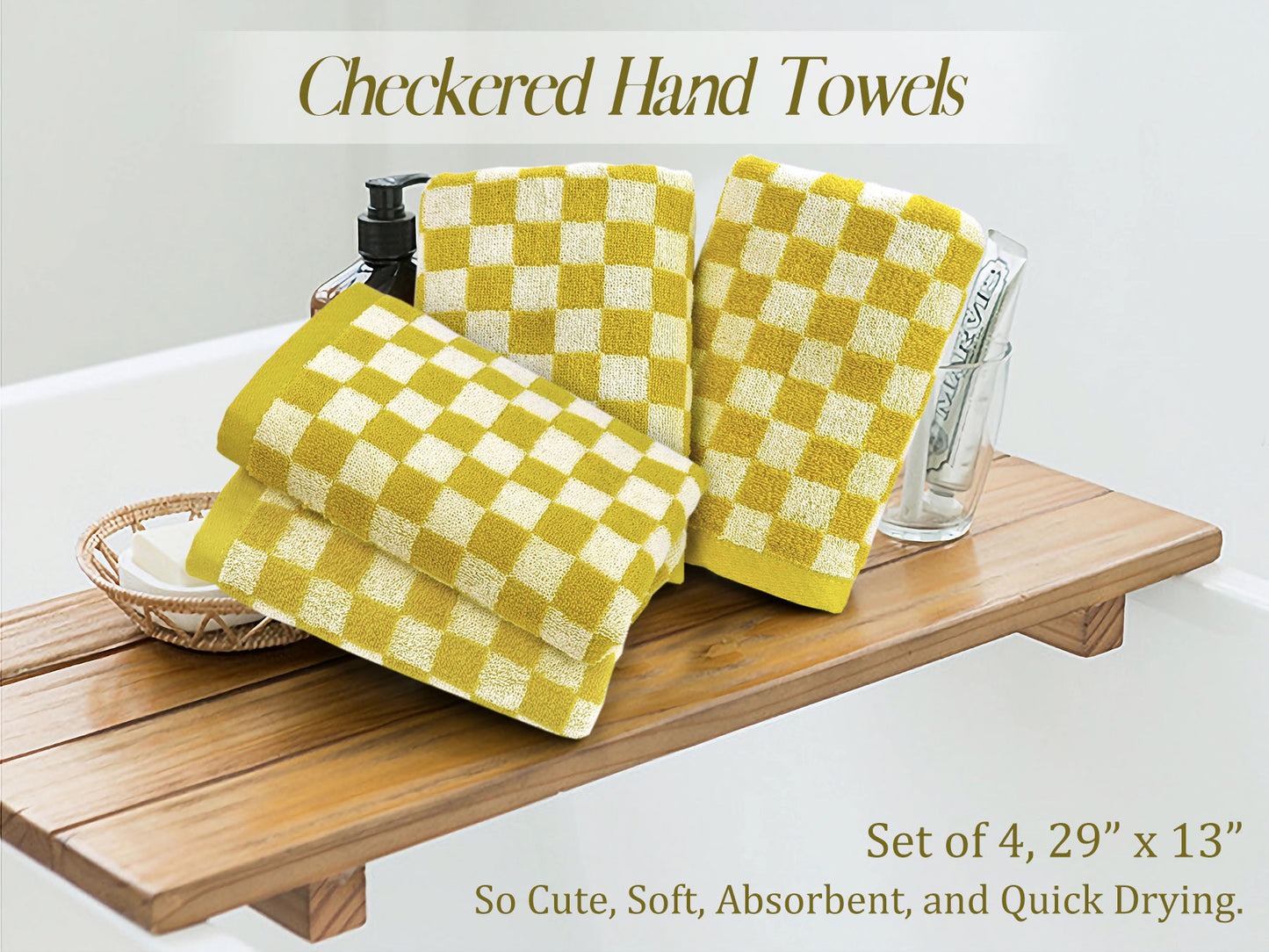 Jacquotha Hand Towels for Bathroom Set of 4 - Cute Checkered Bathroom Towels for Kitchen Decor, Lightweight for Bath Face Body