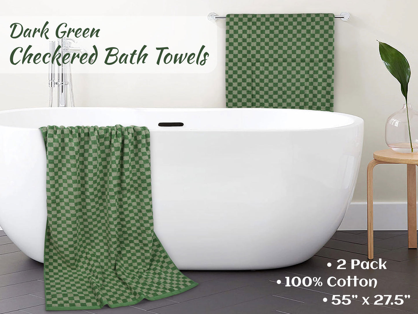 Jacquotha Luxury Bath Towels for Bathroom Checkered (54x28 Inches) - Cotton Soft Absorbent Shower Towels 2 Pack Daily Use Lightweigt, Quick Dry, Decorative