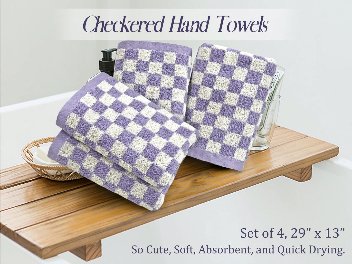 Jacquotha Hand Towels for Bathroom Set of 4 - Cute Checkered Bathroom Towels for Kitchen Decor, Lightweight for Bath Face Body