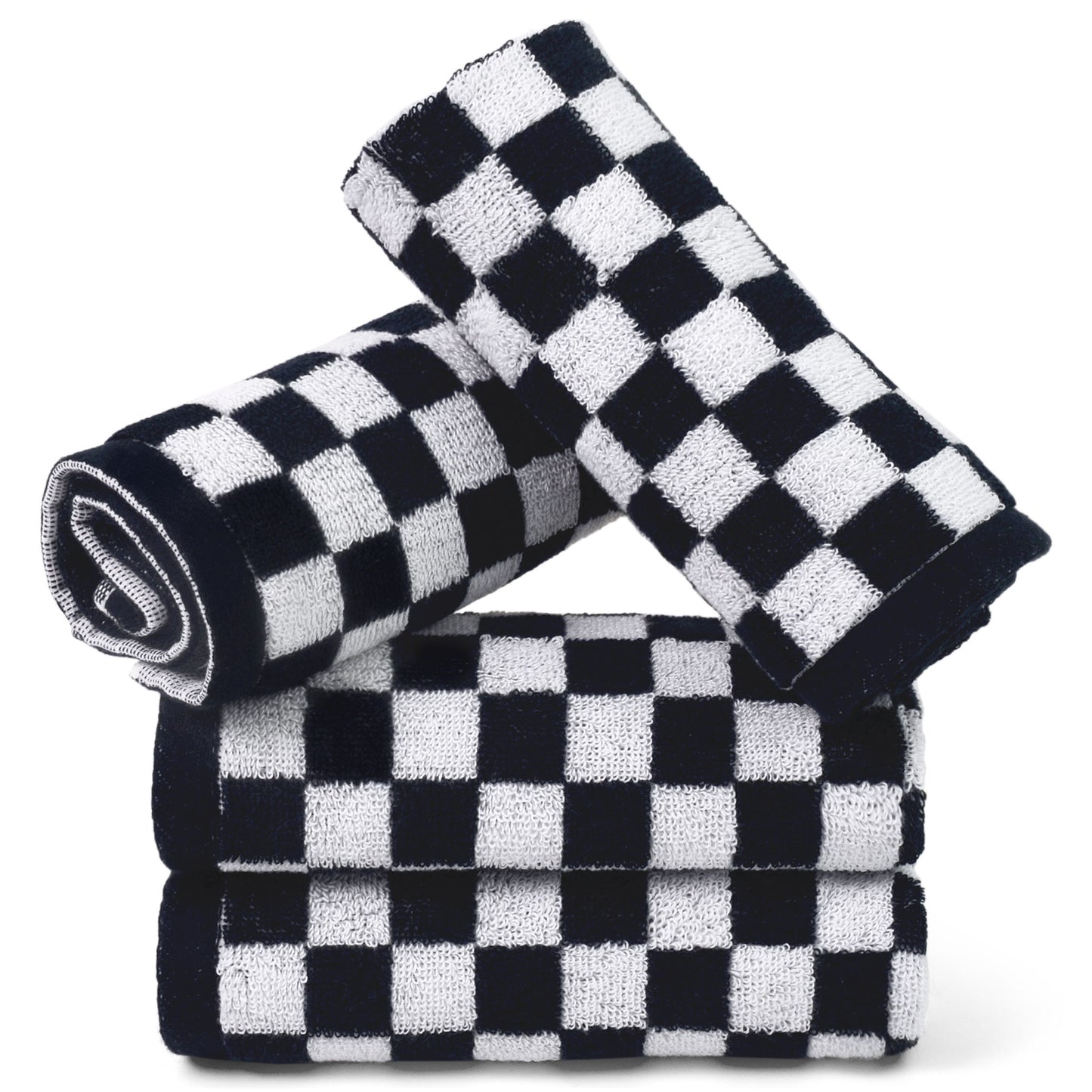 Jacquotha Wash Cloths Checkered 4 Pack - Cotton Washcloths for Face Body, 13 x 13 Inches Daily Cleansing Kitchen Towels