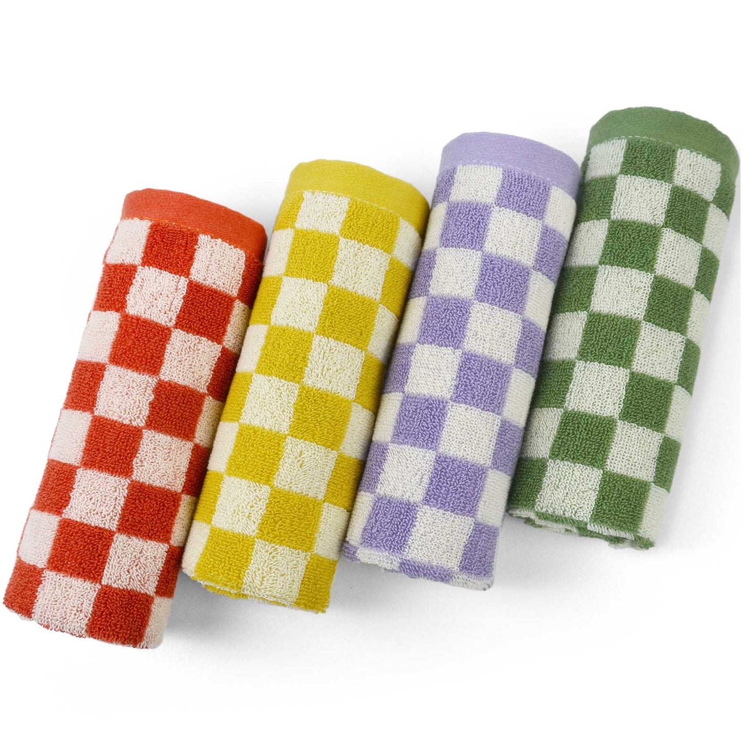 Jacquotha Wash Cloths Checkered 4 Pack - Cotton Washcloths for Face Body, 13 x 13 Inches Daily Cleansing Kitchen Towels