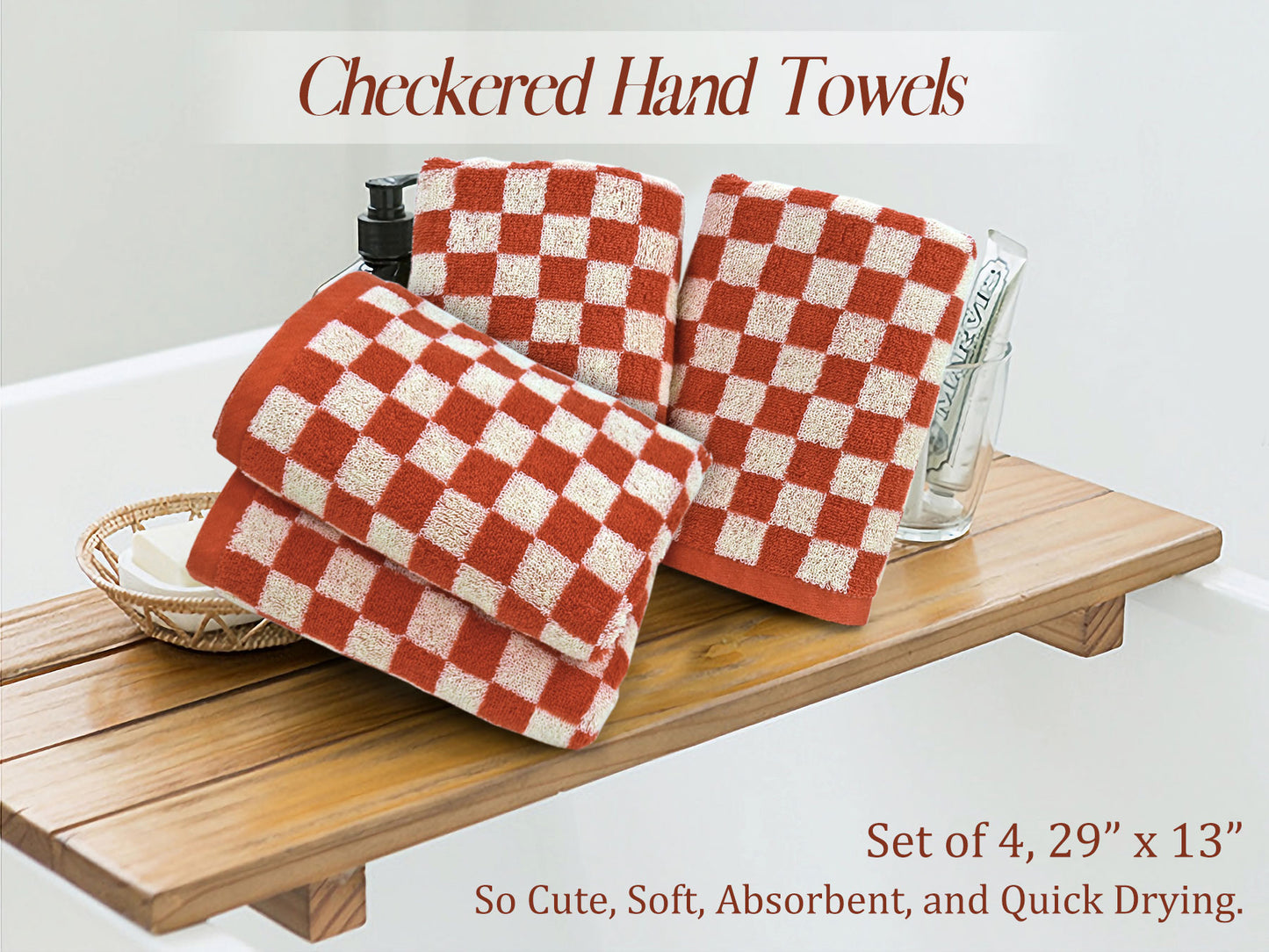 Jacquotha Hand Towels for Bathroom Set of 4 - Cute Checkered Bathroom Towels for Kitchen Decor, Lightweight for Bath Face Body