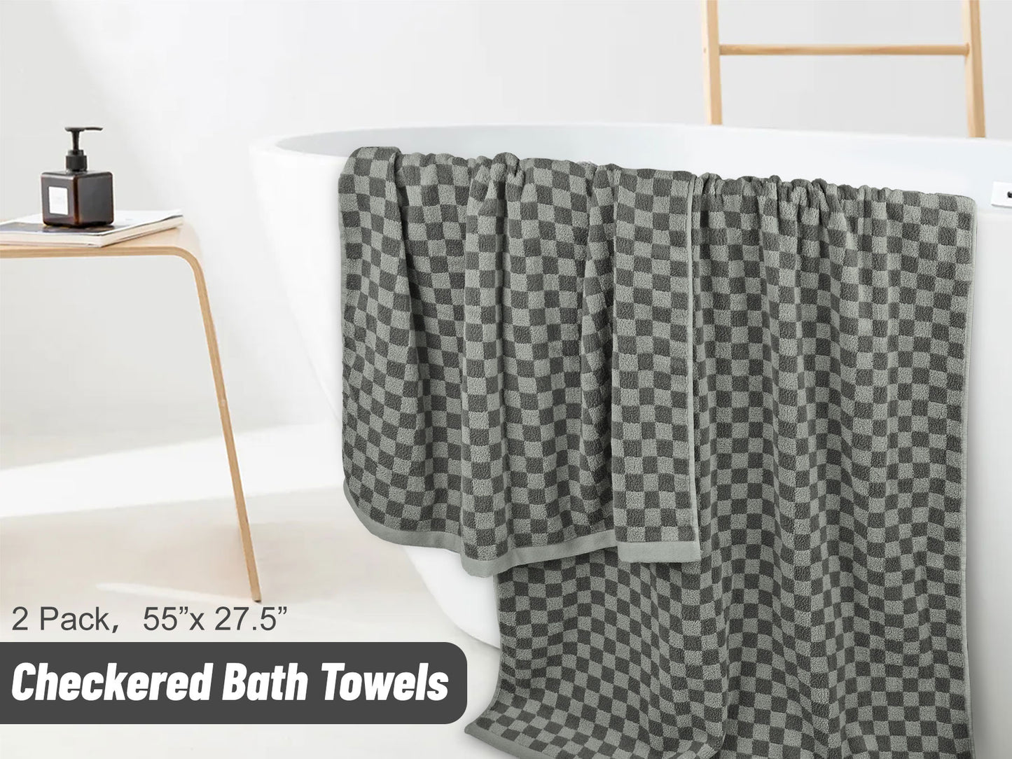 Jacquotha Luxury Bath Towels for Bathroom Checkered (54x28 Inches) - Cotton Soft Absorbent Shower Towels 2 Pack Daily Use Lightweigt, Quick Dry, Decorative