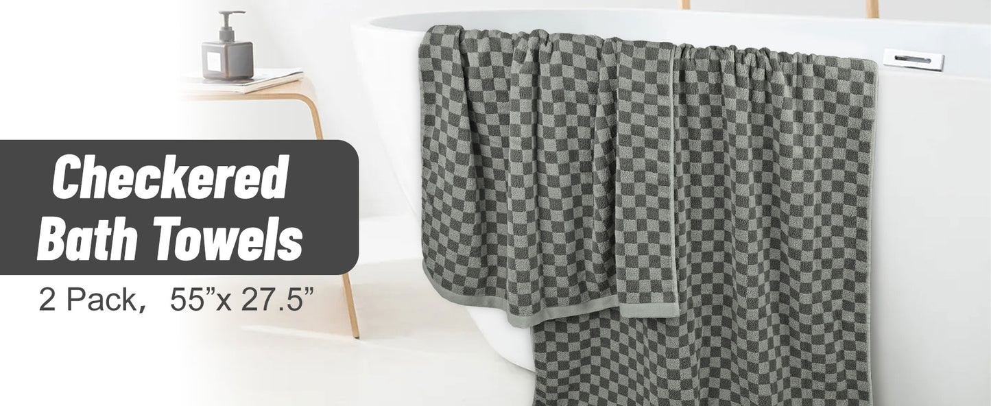 Jacquotha Luxury Bath Towels for Bathroom Checkered (54x28 Inches) - Cotton Soft Absorbent Shower Towels 2 Pack Daily Use Lightweigt, Quick Dry, Decorative