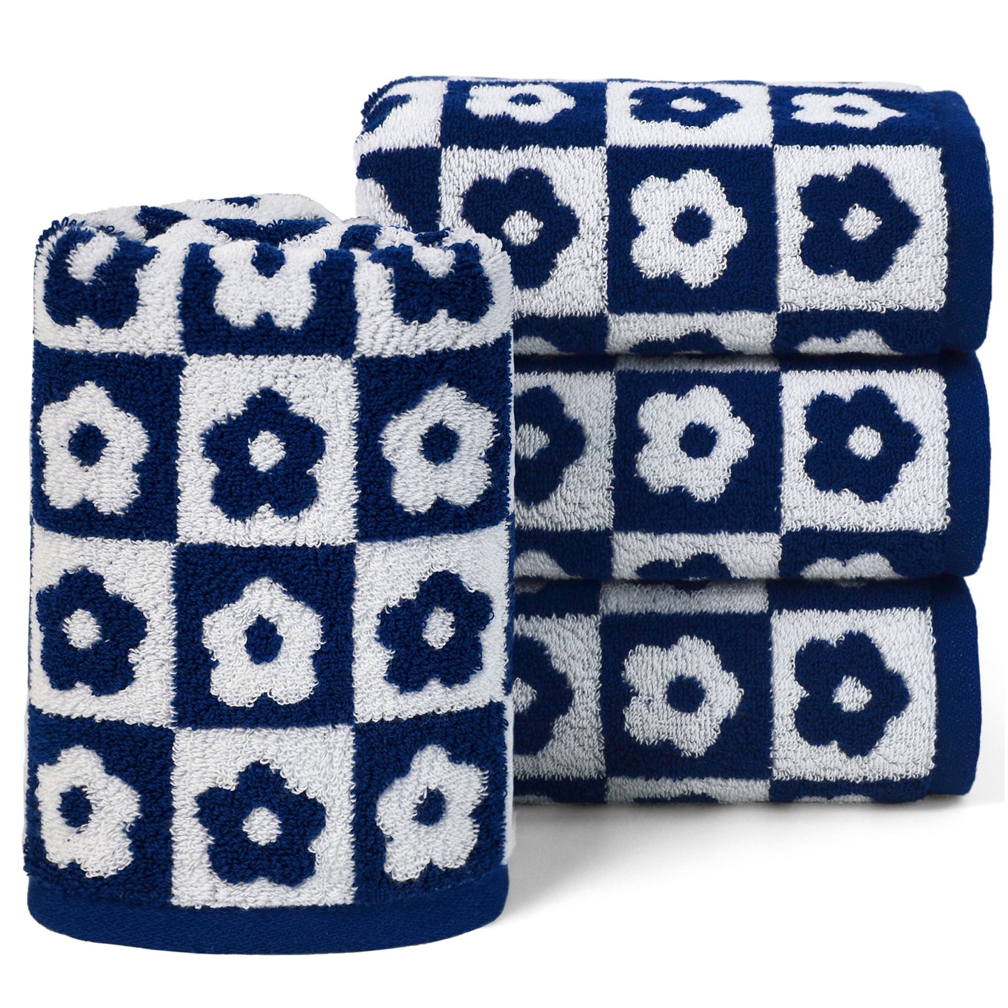 Jacquotha Cotton Hand Towels Checkered Floral - Quick Drying Hand Towel Set of 4, for Women Girls Bathroom Decor, 29” x 13”