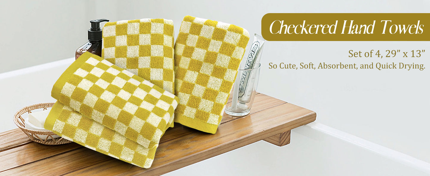 Jacquotha Hand Towels for Bathroom Set of 4 - Cute Checkered Bathroom Towels for Kitchen Decor, Lightweight for Bath Face Body